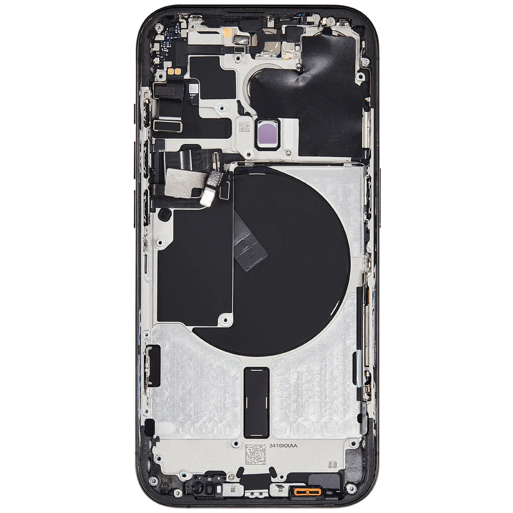 Backcover/Rahmen mit Small Parts für iPhone 15 Pro (US-Version) (gebrauchter OEM-Ausbau, Qualität B) (Schwarz Titanium)
