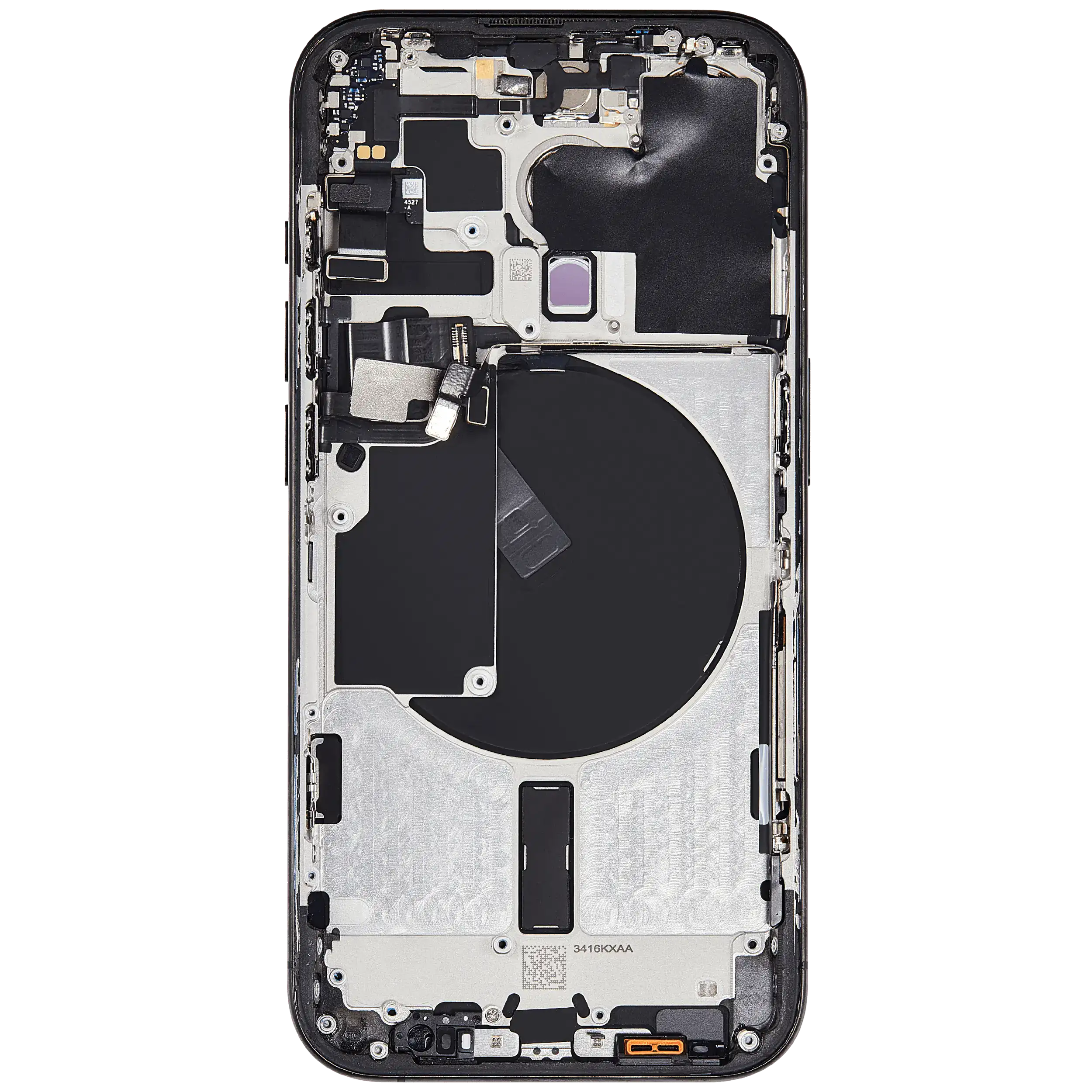 Backcover/Rahmen mit Small Parts für iPhone 15 Pro (US-Version) (gebrauchter OEM-Ausbau, Qualität B) (Schwarz Titanium)