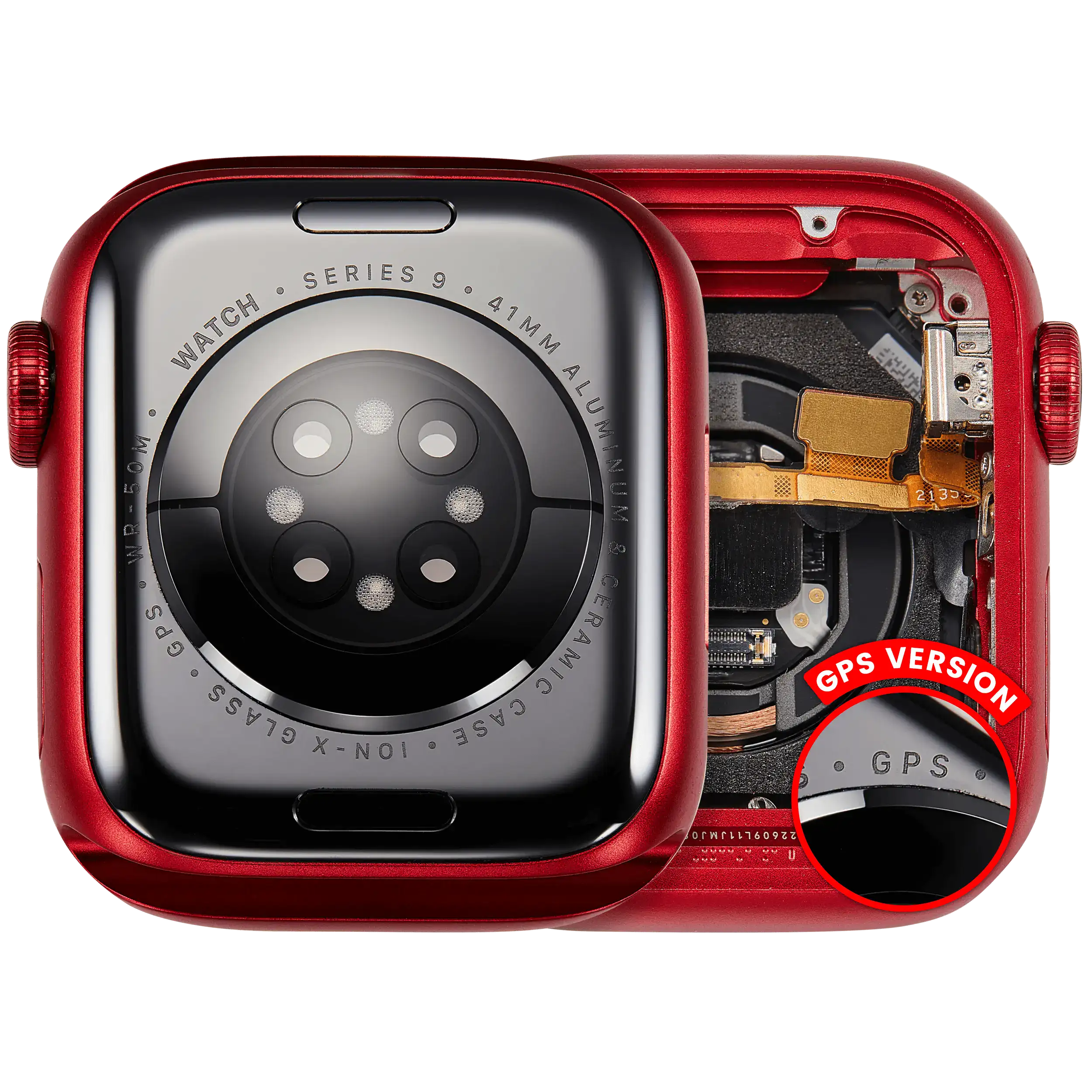 Backcover/Rahmen Compatible für Watch Series 9 (41MM) (gebrauchter OEM-Ausbau, Qualität A) (GPS Version) (Aluminum / Red)