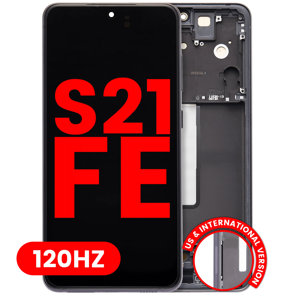 OLED-Display mit Rahmen für Samsung Galaxy S21 FE 5G (US & Internationale Version) (Aftermarket Plus) (120Hz) (Graphite)