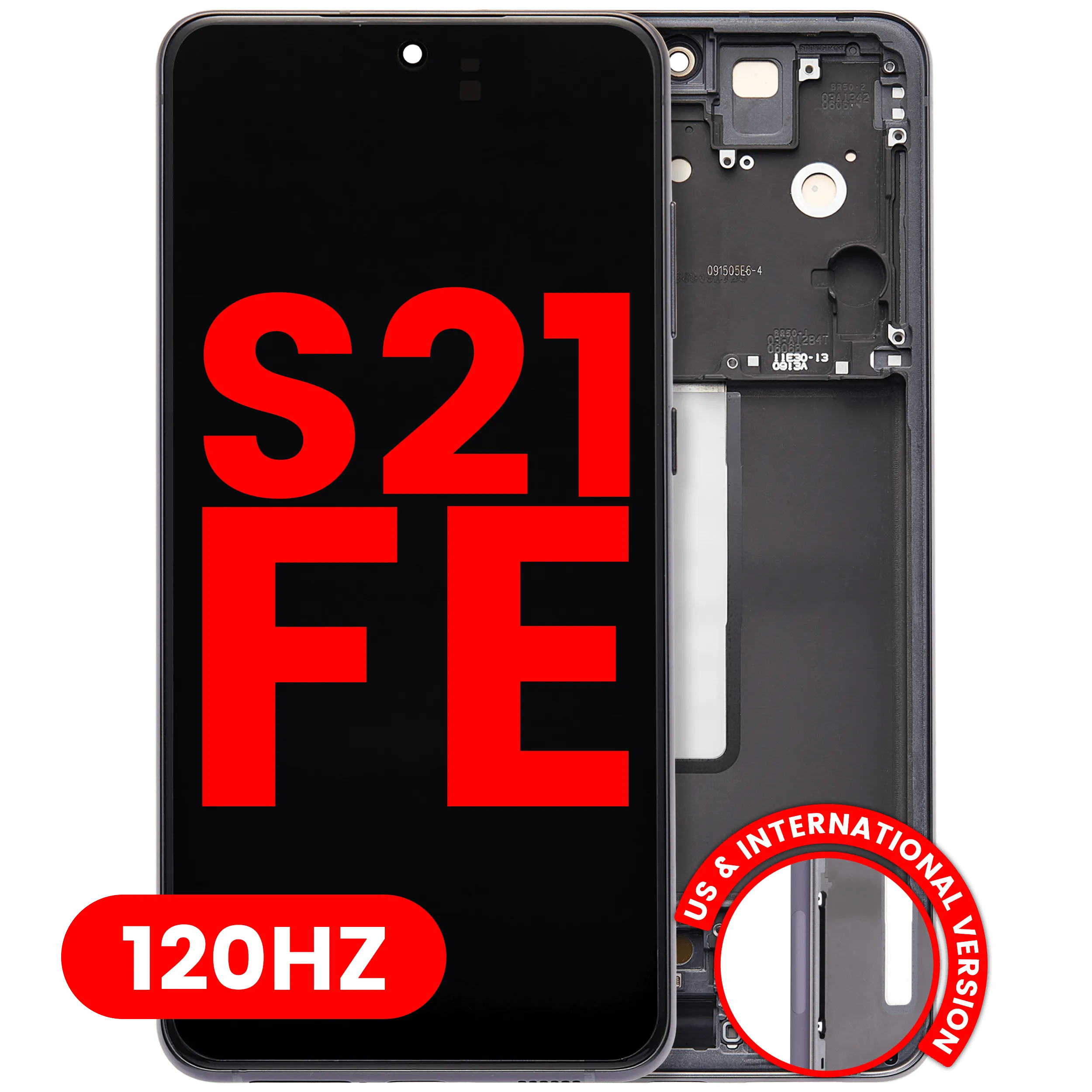 OLED-Display mit Rahmen für Samsung Galaxy S21 FE 5G (US & Internationale Version) (Aftermarket Plus) (120Hz) (Graphite)