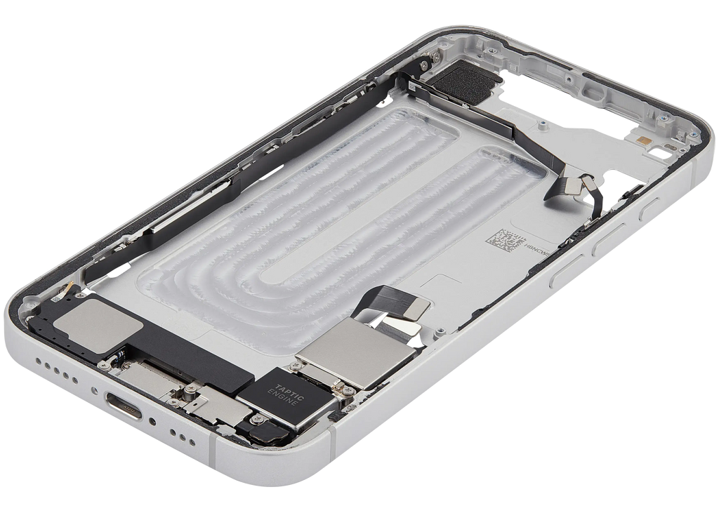 Midframe/Rahmen mit Ladebuchse Flex & Small Parts für iPhone 16e (US-Version) (gebrauchter OEM-Ausbau, Qualität C) (Weiß)