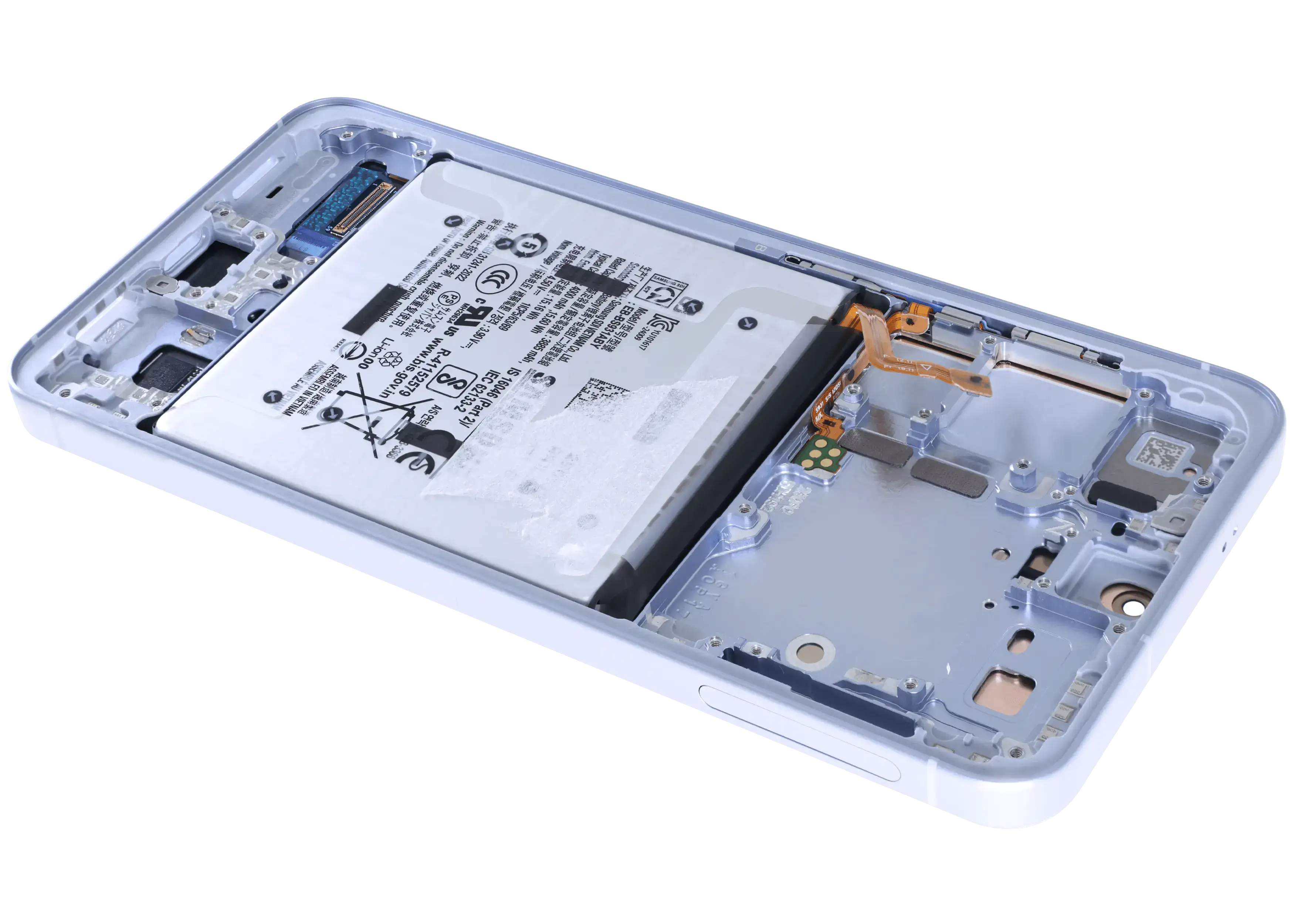 OLED-Display mit Rahmen für Samsung Galaxy S25 5G (US & Internationale Version) (gebrauchter OEM-Ausbau, Qualität A) (Icy Blue)