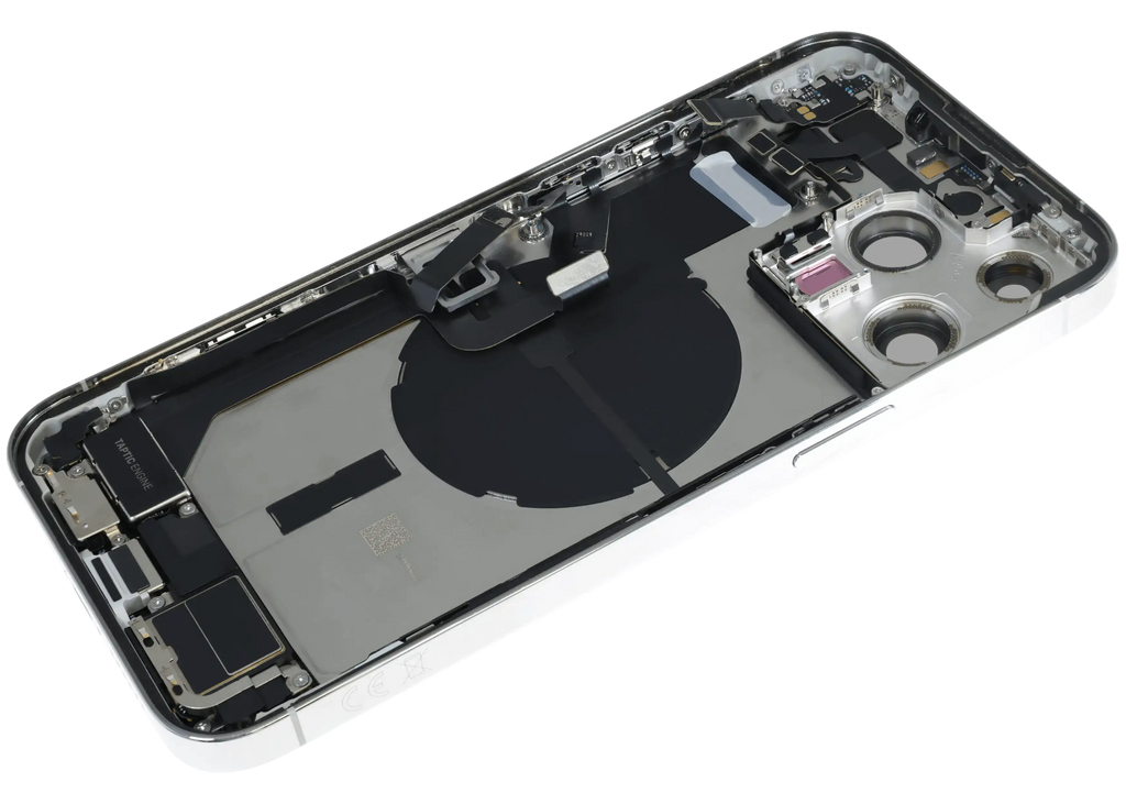 Backcover/Rahmen mit Ladebuchse Flex & Small Parts für iPhone 14 Pro Max (EU / Global Version) (gebrauchter OEM-Ausbau, Qualität A) (Silber)