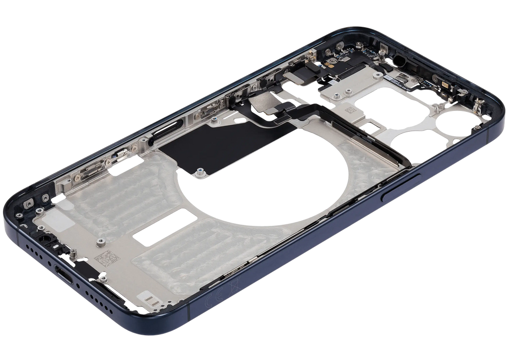 Midframe/Rahmen mit Small Parts für iPhone 15 Pro Max (EU / Global Version) (gebrauchter OEM-Ausbau, Qualität B) (Blau Titanium)