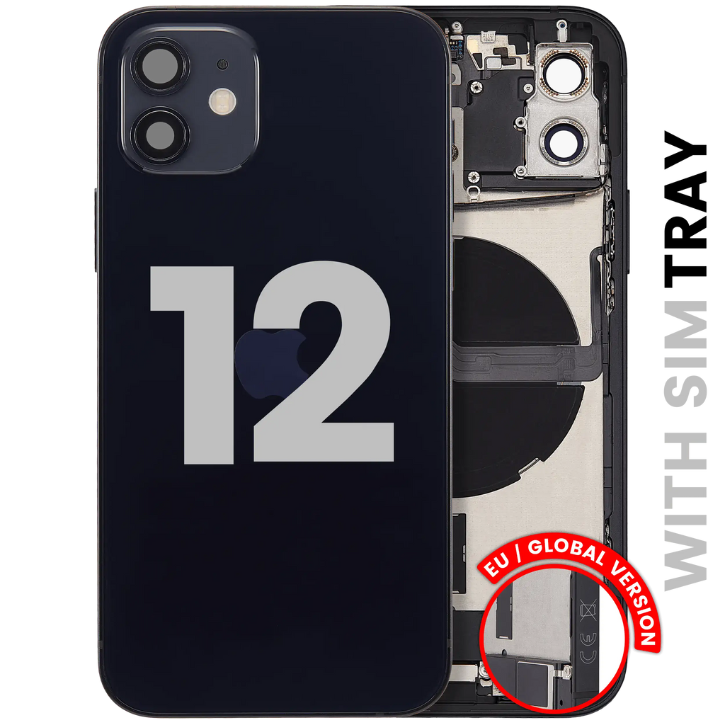 Backcover/Rahmen mit Ladebuchse Flex & Small Parts für iPhone 12 (EU / Global Version) (gebrauchter OEM-Ausbau, Qualität B) (Schwarz)