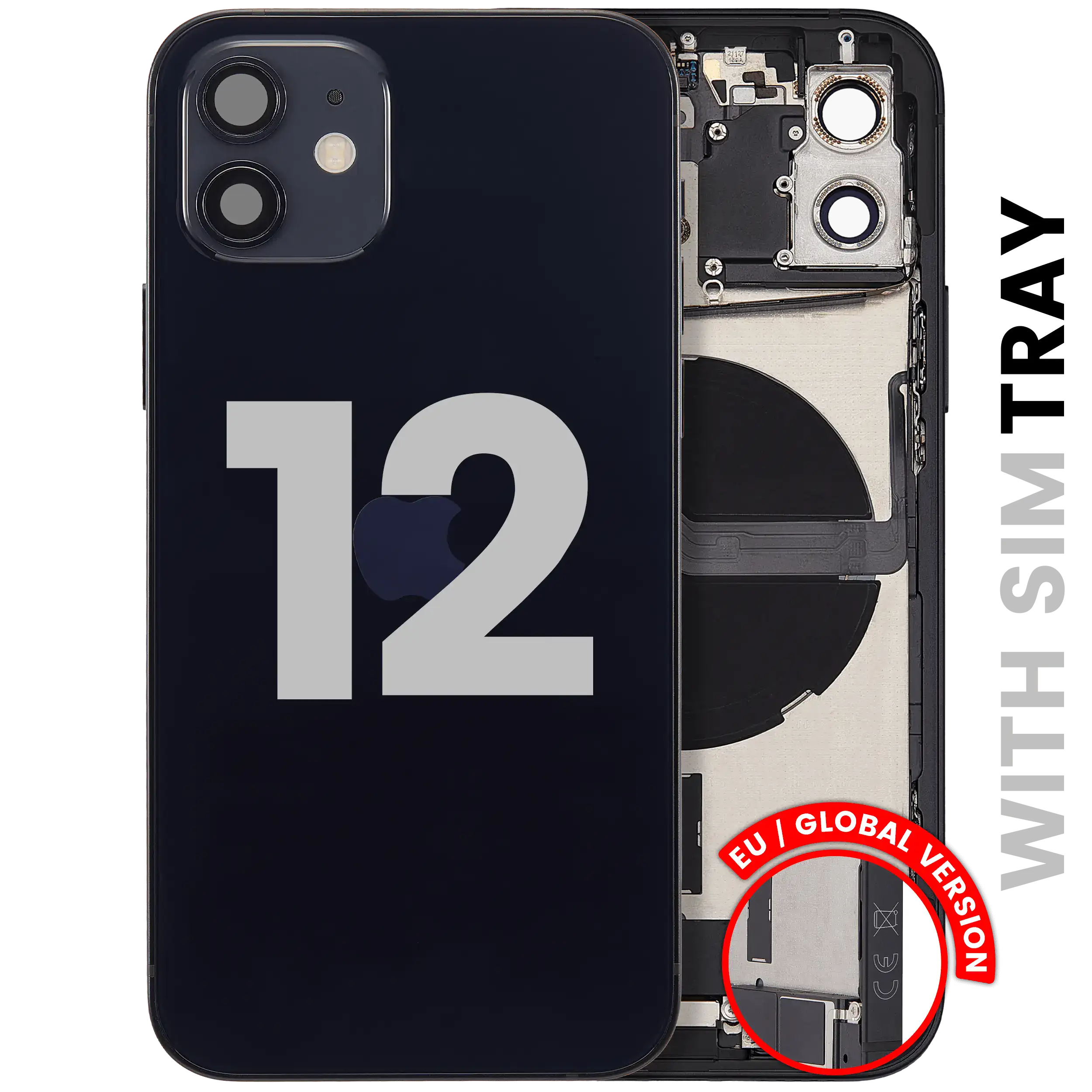 Backcover/Rahmen mit Ladebuchse Flex & Small Parts für iPhone 12 (EU / Global Version) (gebrauchter OEM-Ausbau, Qualität B) (Schwarz)