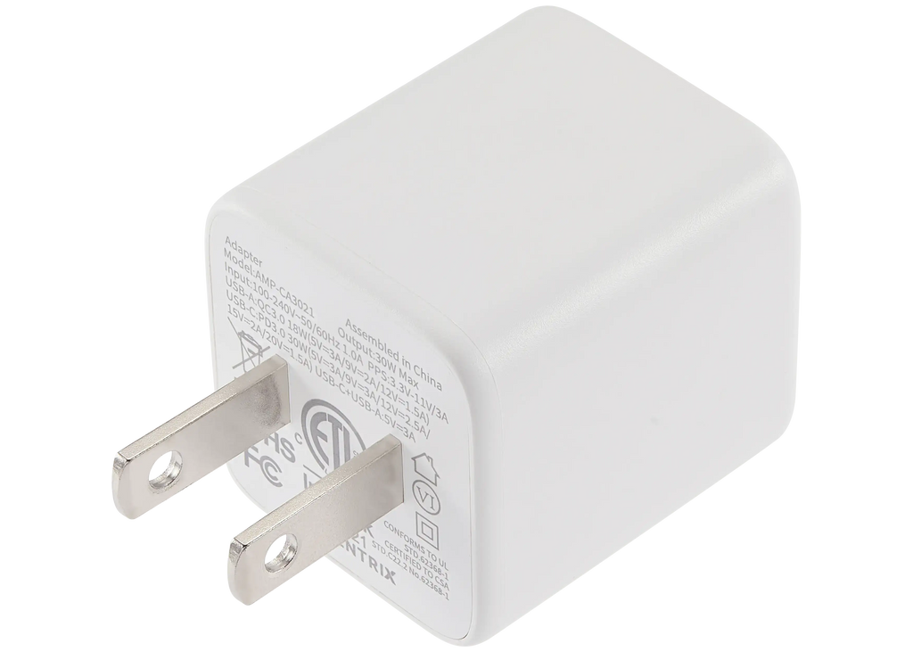 AmpSentrix Pro 30W 2-in-1 USB-C / USB-A GaN Wall Adapter (Ultramarine)
