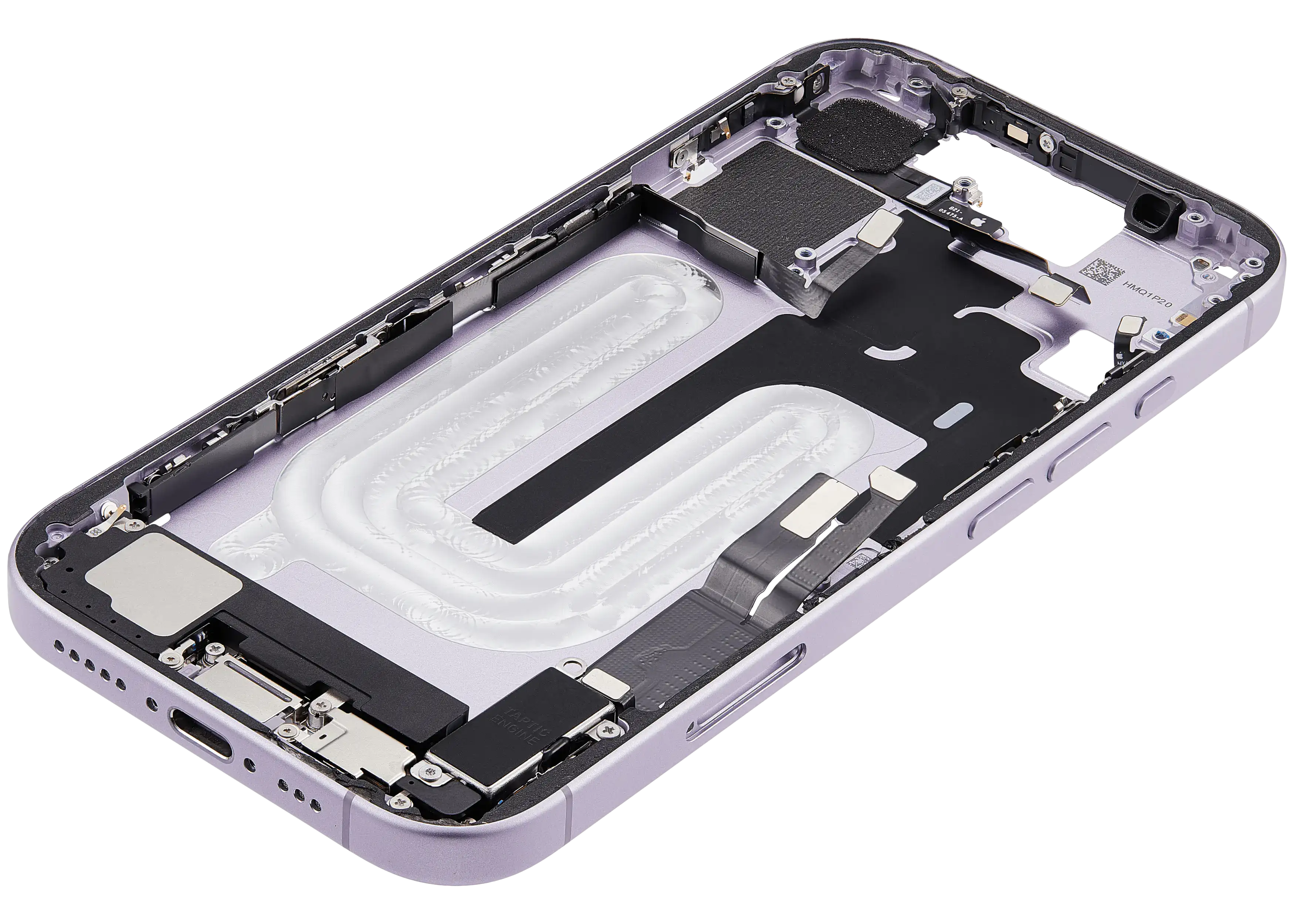 Midframe/Rahmen mit Ladebuchse Flex & Small Parts für iPhone 17 (EU / Global Version) (gebrauchter OEM-Ausbau, Qualität A) (Lavender)