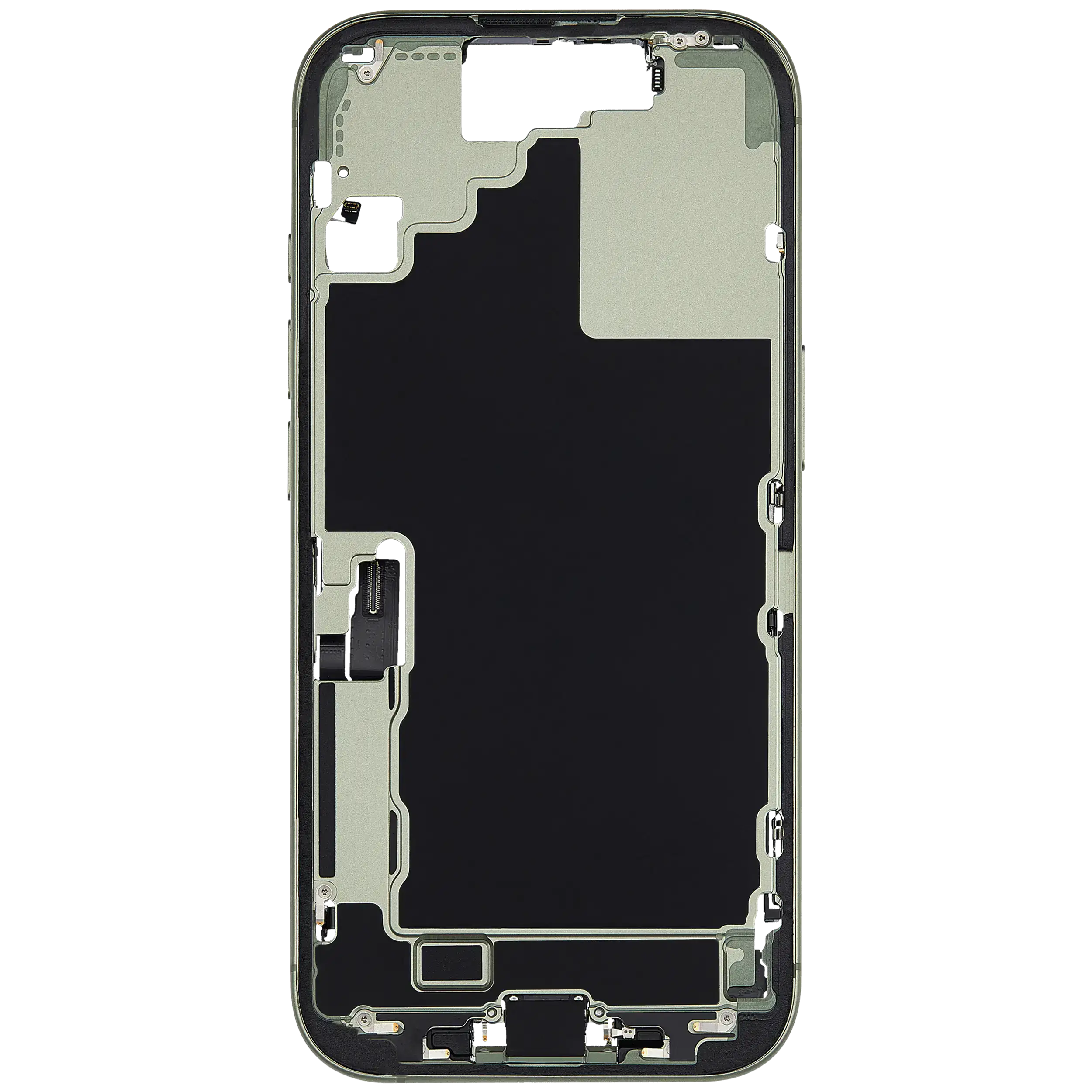 Midframe/Rahmen mit Ladebuchse Flex & Small Parts für iPhone 17 (EU / Global Version) (gebrauchter OEM-Ausbau, Qualität A) (Sage)