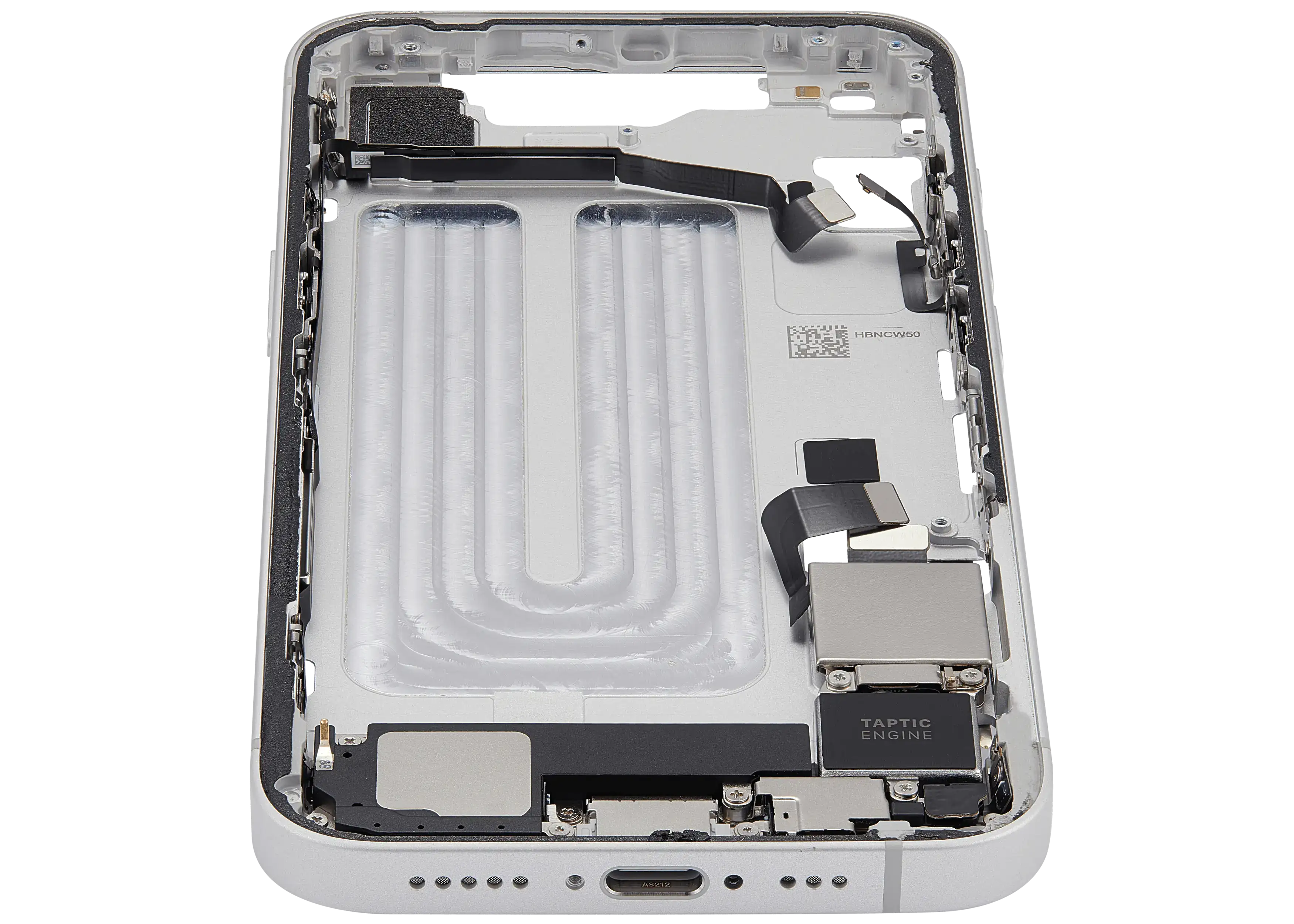 Midframe/Rahmen mit Ladebuchse Flex & Small Parts für iPhone 16e / 17e (US-Version) (gebrauchter OEM-Ausbau, Qualität A) (Weiß)
