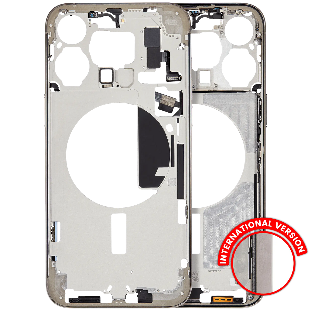 Midframe/Rahmen mit Small Parts für iPhone 15 Pro Max (EU / Global Version) (gebrauchter OEM-Ausbau, Qualität B) (Natural Titanium)