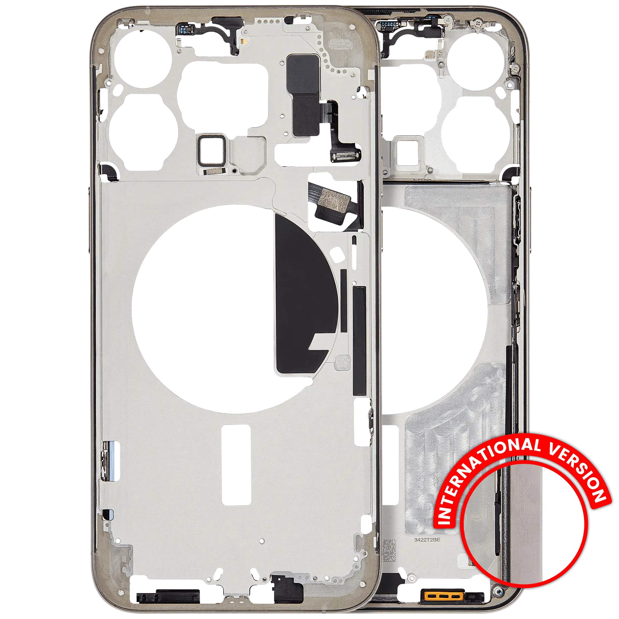 Midframe/Rahmen mit Small Parts für iPhone 15 Pro Max (EU / Global Version) (gebrauchter OEM-Ausbau, Qualität B) (Natural Titanium)