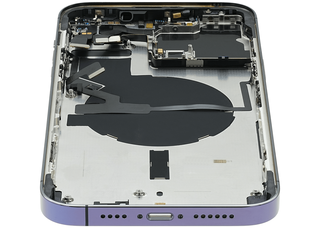Backcover/Rahmen mit Small Parts für iPhone 14 Pro Max (EU / Global Version) (gebrauchter OEM-Ausbau, Qualität A) (Deep Purple)