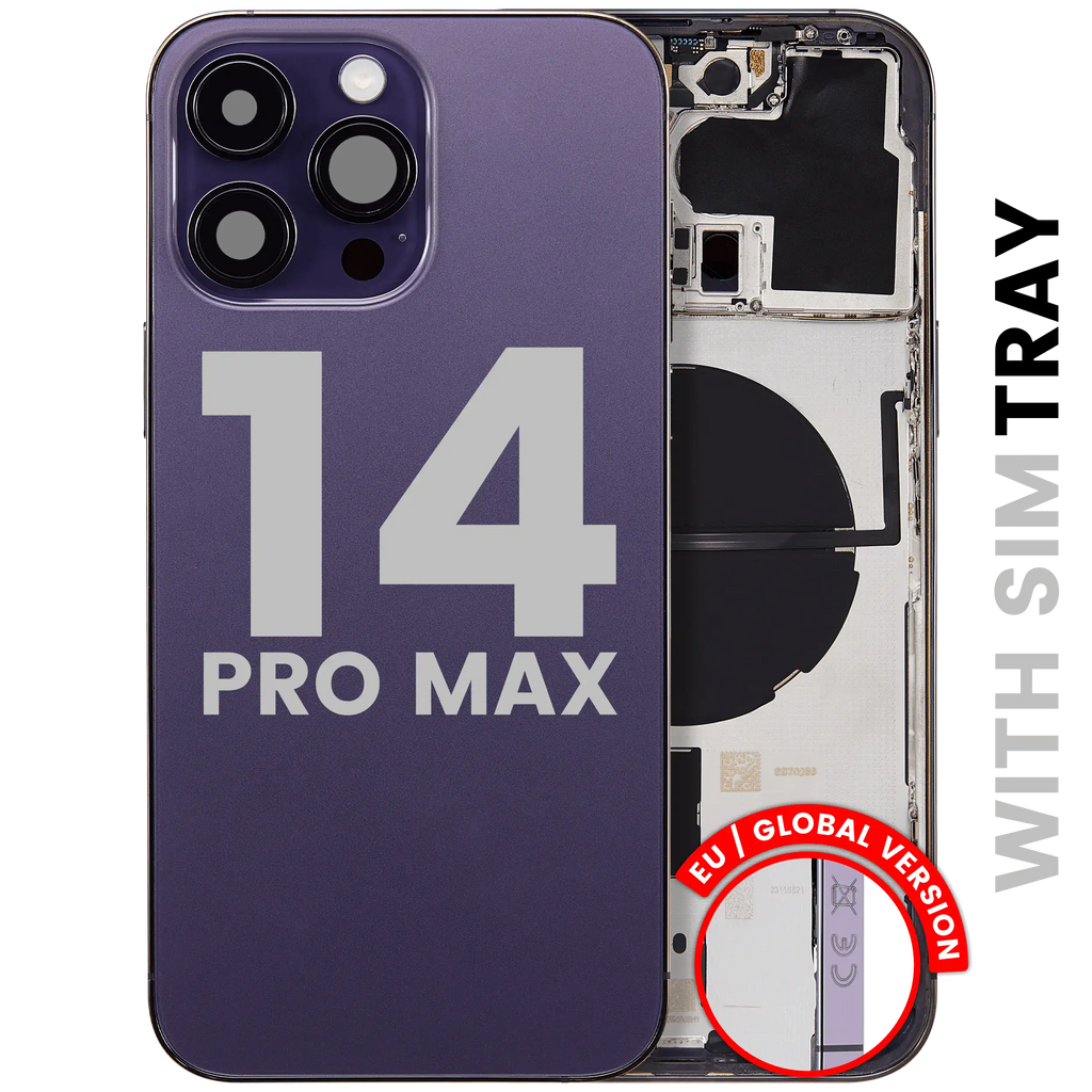 Backcover/Rahmen mit Small Parts für iPhone 14 Pro Max (EU / Global Version) (gebrauchter OEM-Ausbau, Qualität A) (Deep Purple)
