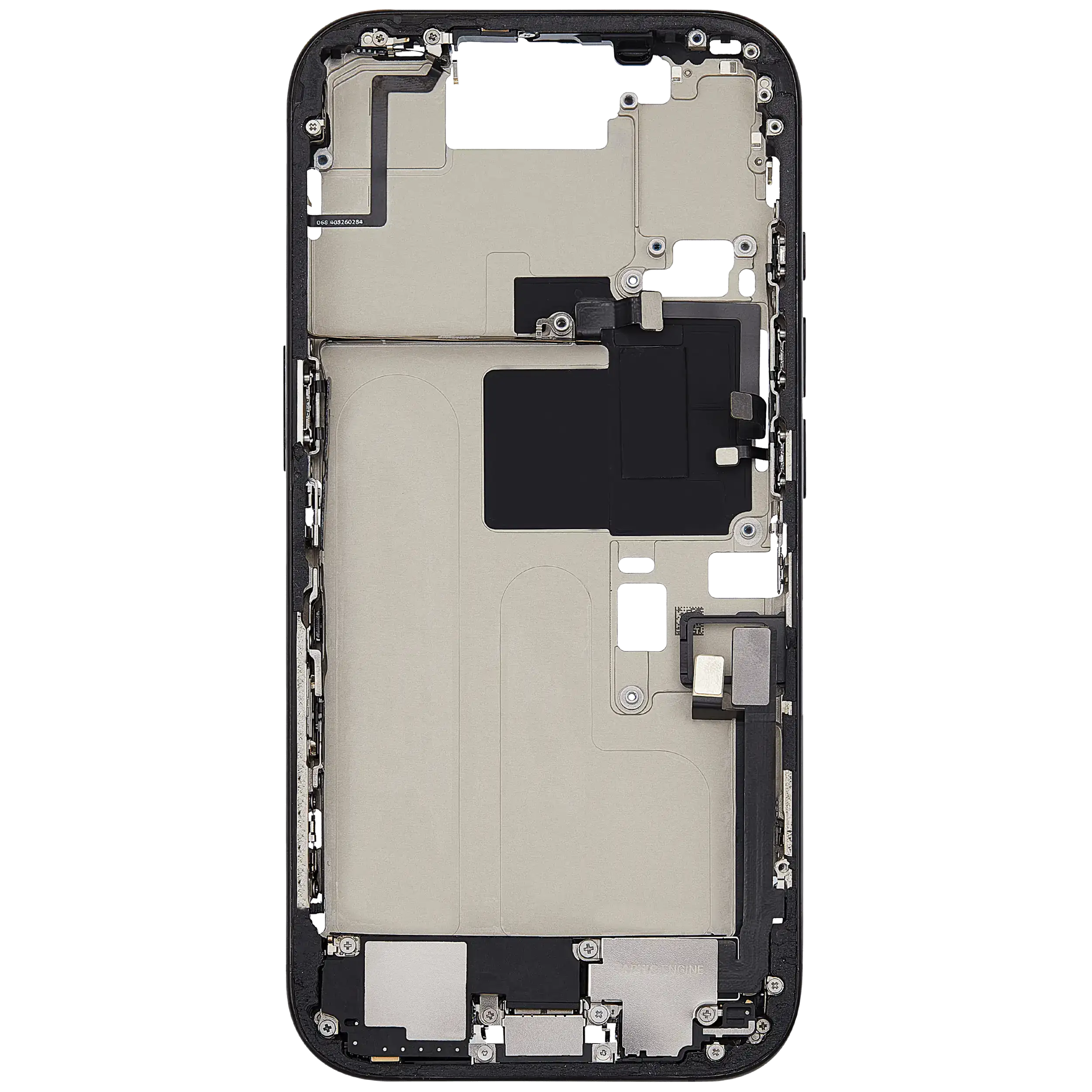 Midframe/Rahmen mit Ladebuchse Flex & Small Parts für iPhone 16 Pro (EU / Global Version) (gebrauchter OEM-Ausbau, Qualität A) (Schwarz Titanium)
