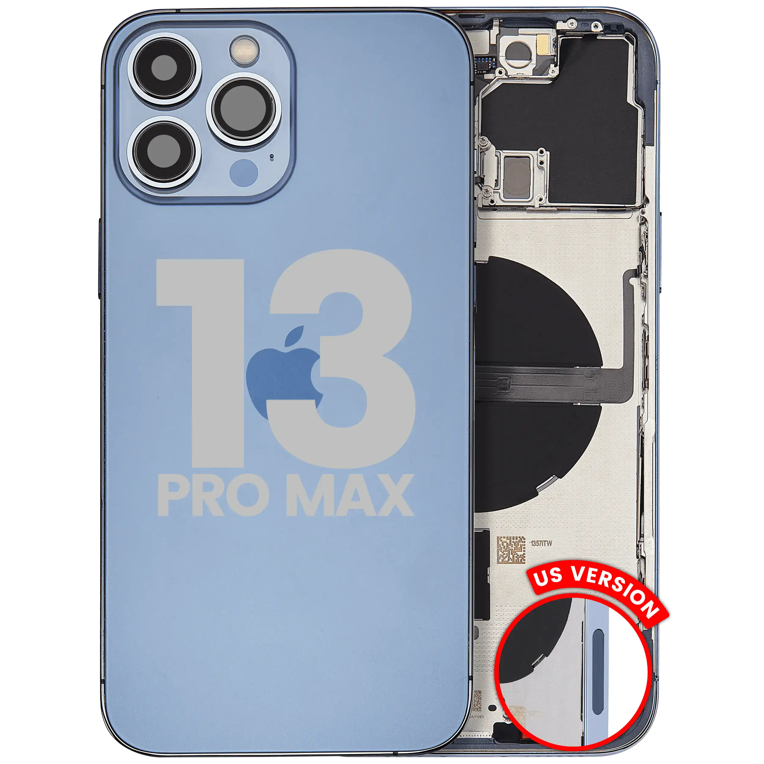 Backcover/Rahmen mit Small Parts für iPhone 13 Pro Max (US-Version) (gebrauchter OEM-Ausbau, Qualität A) (Sierra Blau)