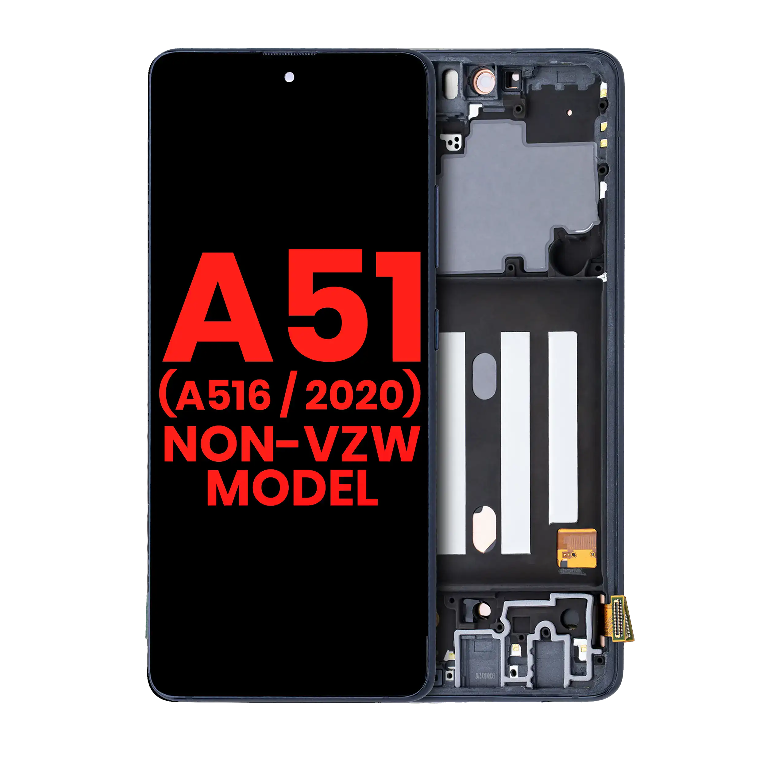 OLED-Display mit Rahmen für Samsung Galaxy A51 5G (A516 / 2020) (Non-Verizon 5G UW Frame) (6.46") (Aftermarket Plus) (Prism Cube Black)