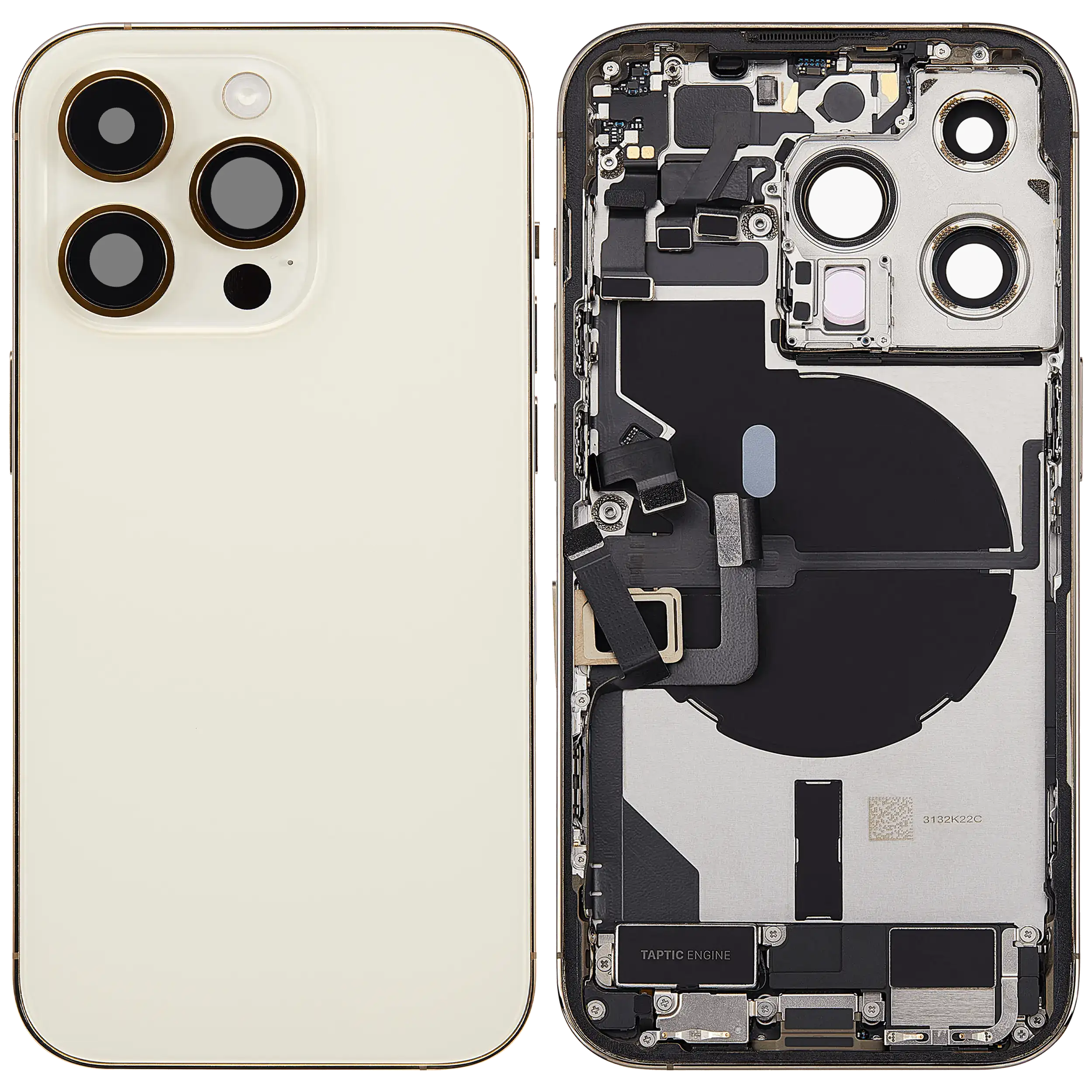 Backcover/Rahmen mit Ladebuchse Flex & Small Parts für iPhone 14 Pro (EU / Global Version) (gebrauchter OEM-Ausbau, Qualität C) (Gold)