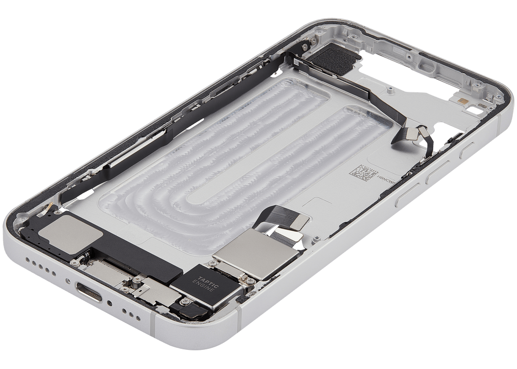 Midframe/Rahmen mit Ladebuchse Flex & Small Parts für iPhone 16e / 17e (US-Version) (gebrauchter OEM-Ausbau, Qualität A) (Weiß)