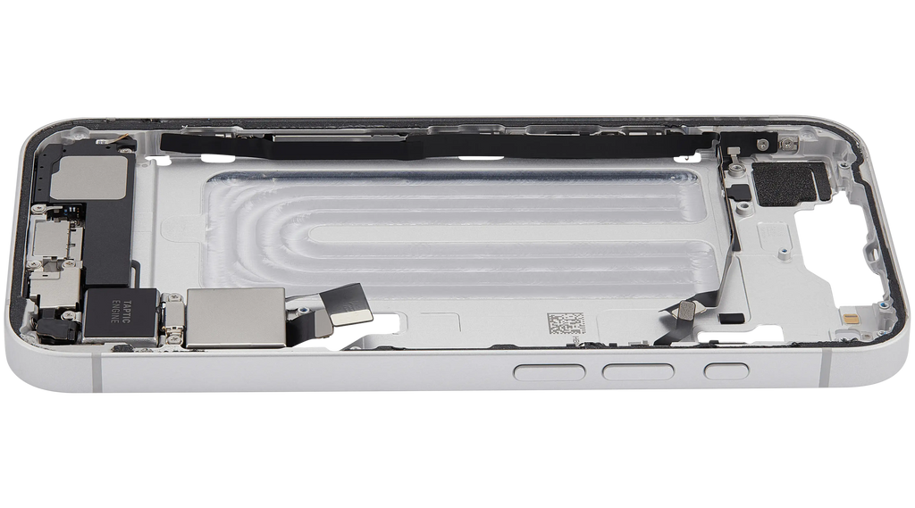 Midframe/Rahmen mit Ladebuchse Flex & Small Parts für iPhone 16e / 17e (US-Version) (gebrauchter OEM-Ausbau, Qualität A) (Weiß)
