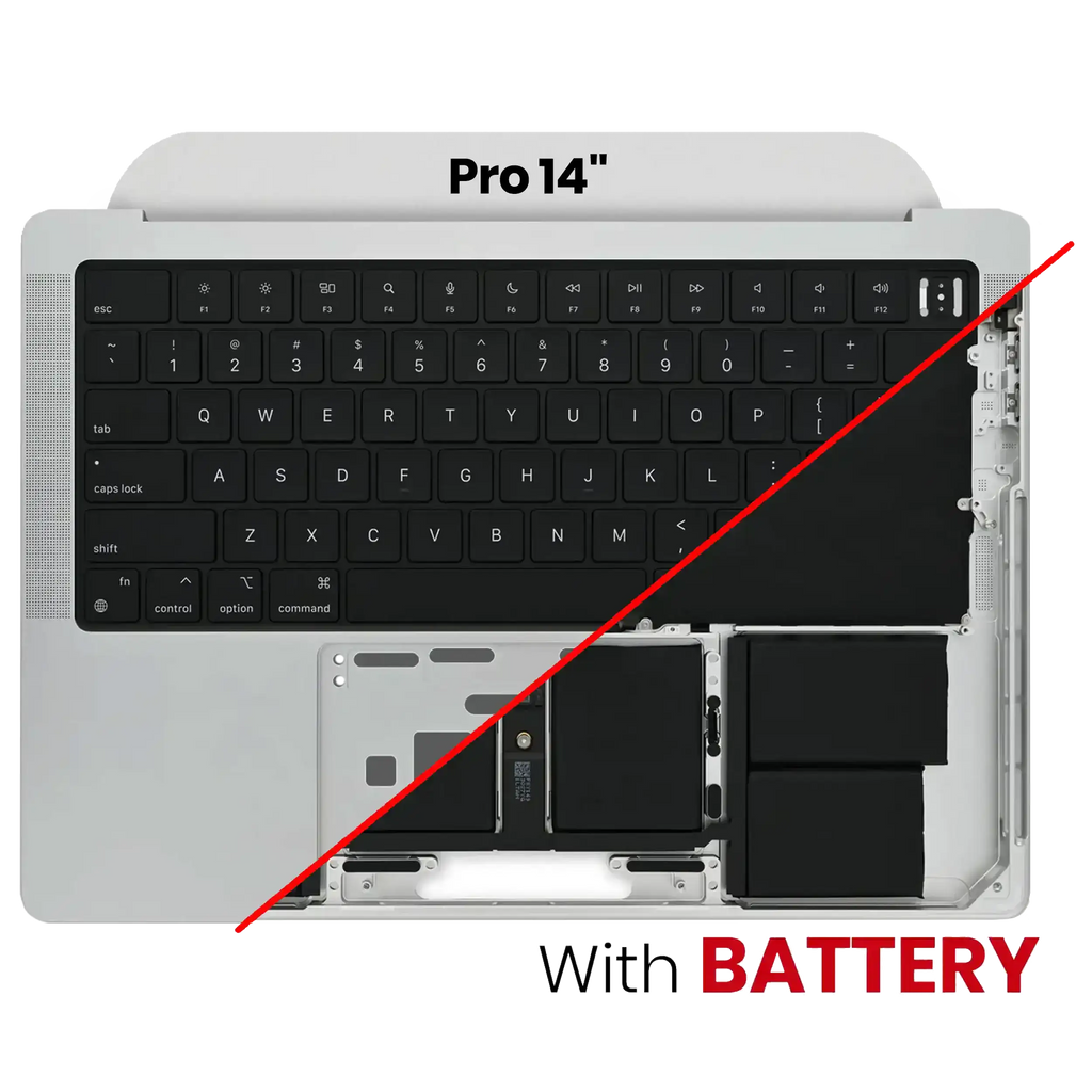 Top Case mit Akku and Keyboard (ANSI US) für MacBook Pro 14" A2442 (2021) / A2779 (2023) (gebrauchter OEM-Ausbau, Qualität B/C) (Silber)