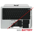Top Case mit Akku and Keyboard (ANSI US) für MacBook Pro 14" A2442 (2021) / A2779 (2023) (gebrauchter OEM-Ausbau, Qualität B/C) (Silber)