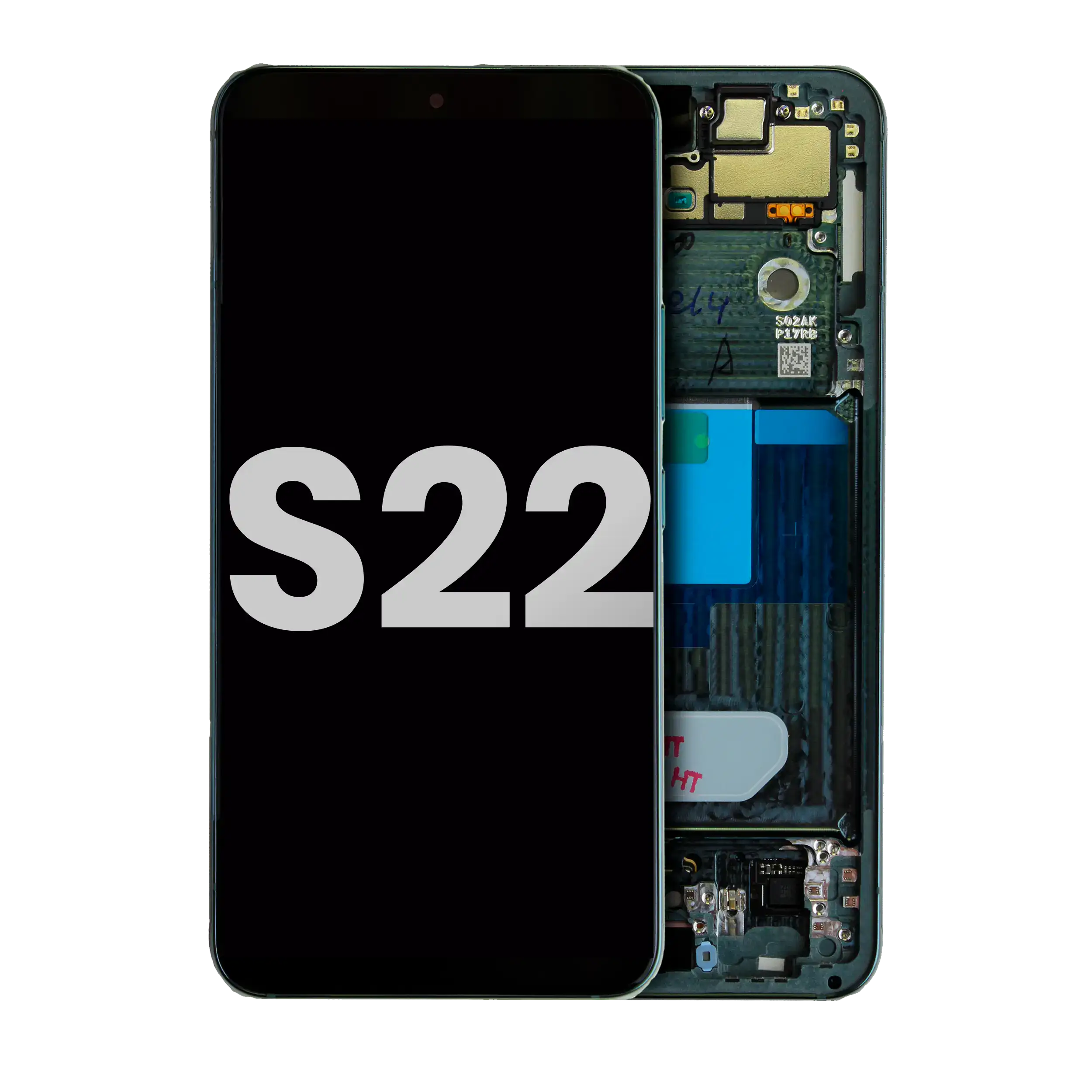 OLED-Display mit Rahmen für Samsung Galaxy S22 5G (gebrauchter OEM-Ausbau, Qualität A) (Phantom Green)