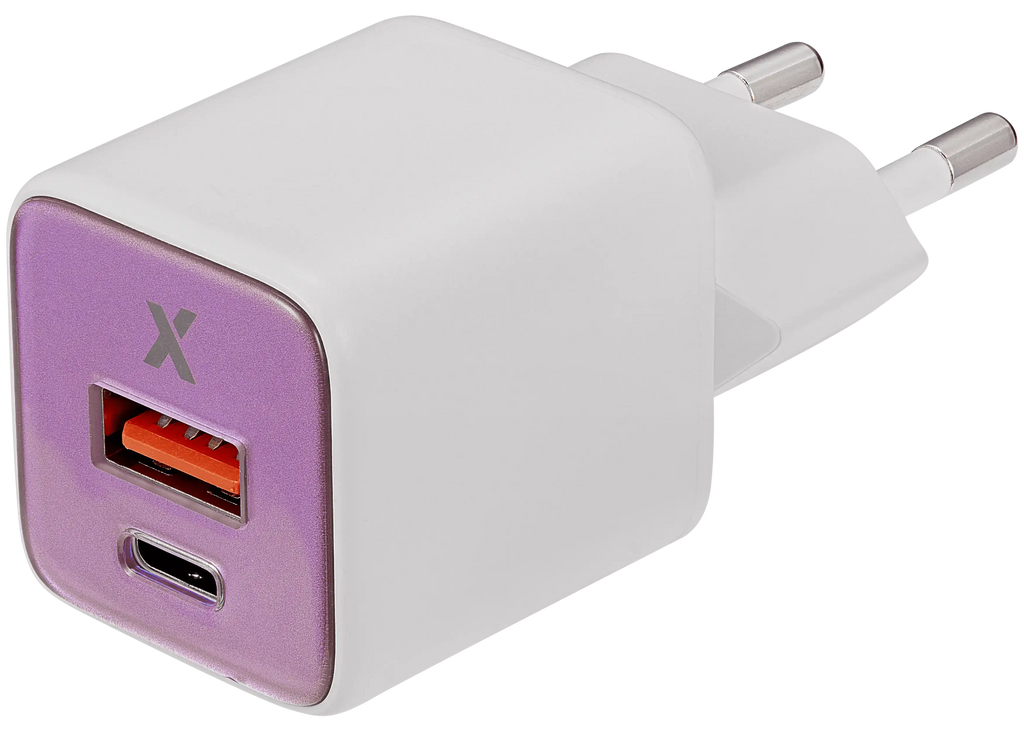 AmpSentrix Pro 30W 2-in-1 USB-C / USB-A GaN Wall Adapter (220V / EU Plug) (Pink)
