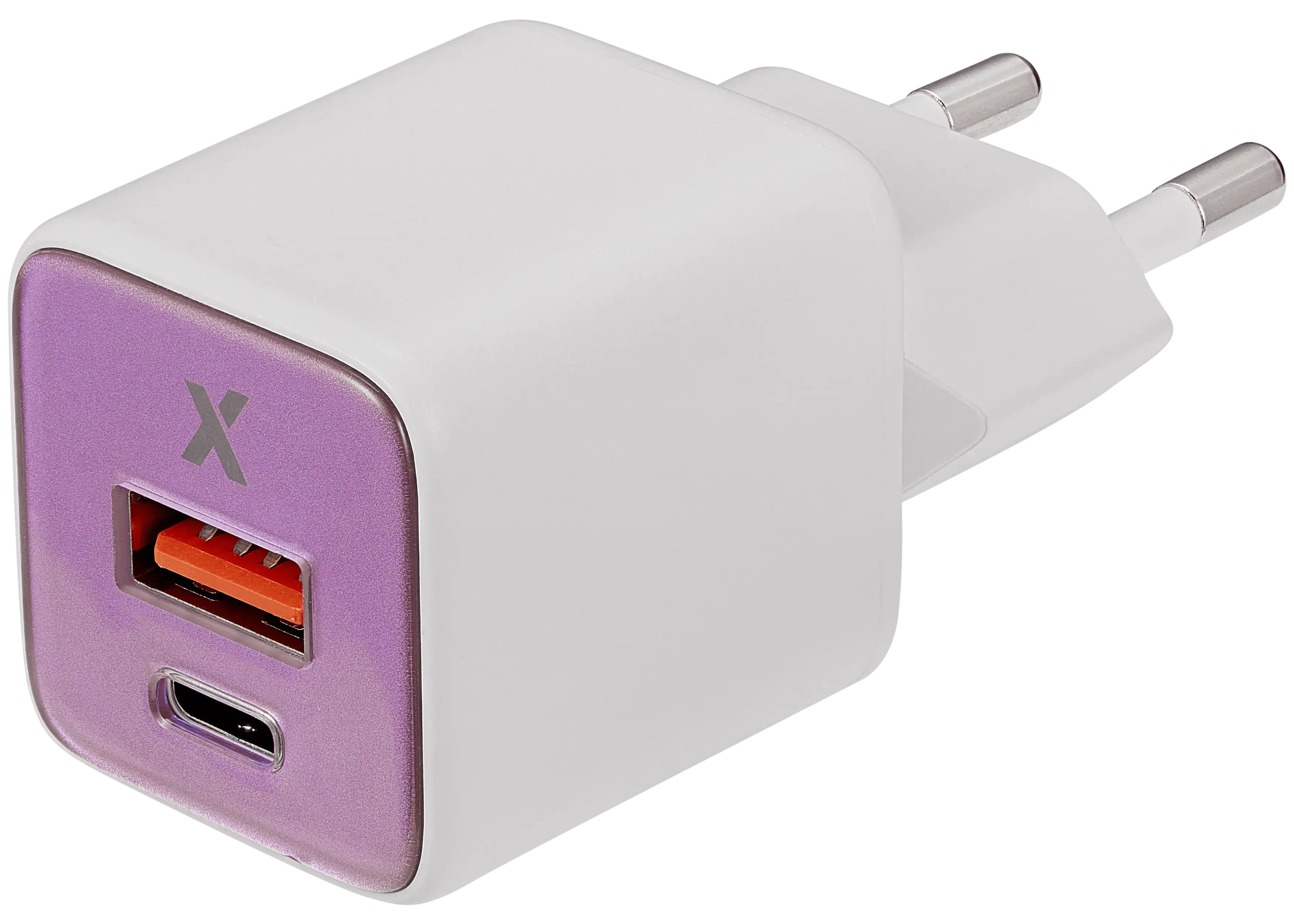 AmpSentrix Pro 30W 2-in-1 USB-C / USB-A GaN Wall Adapter (220V / EU Plug) (Pink)