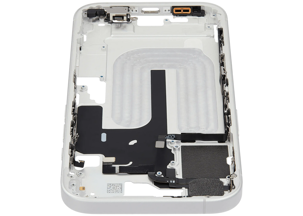 Midframe/Rahmen mit Small Parts für iPhone 16 (EU / Global Version) (gebrauchter OEM-Ausbau, Qualität B) (Weiß)