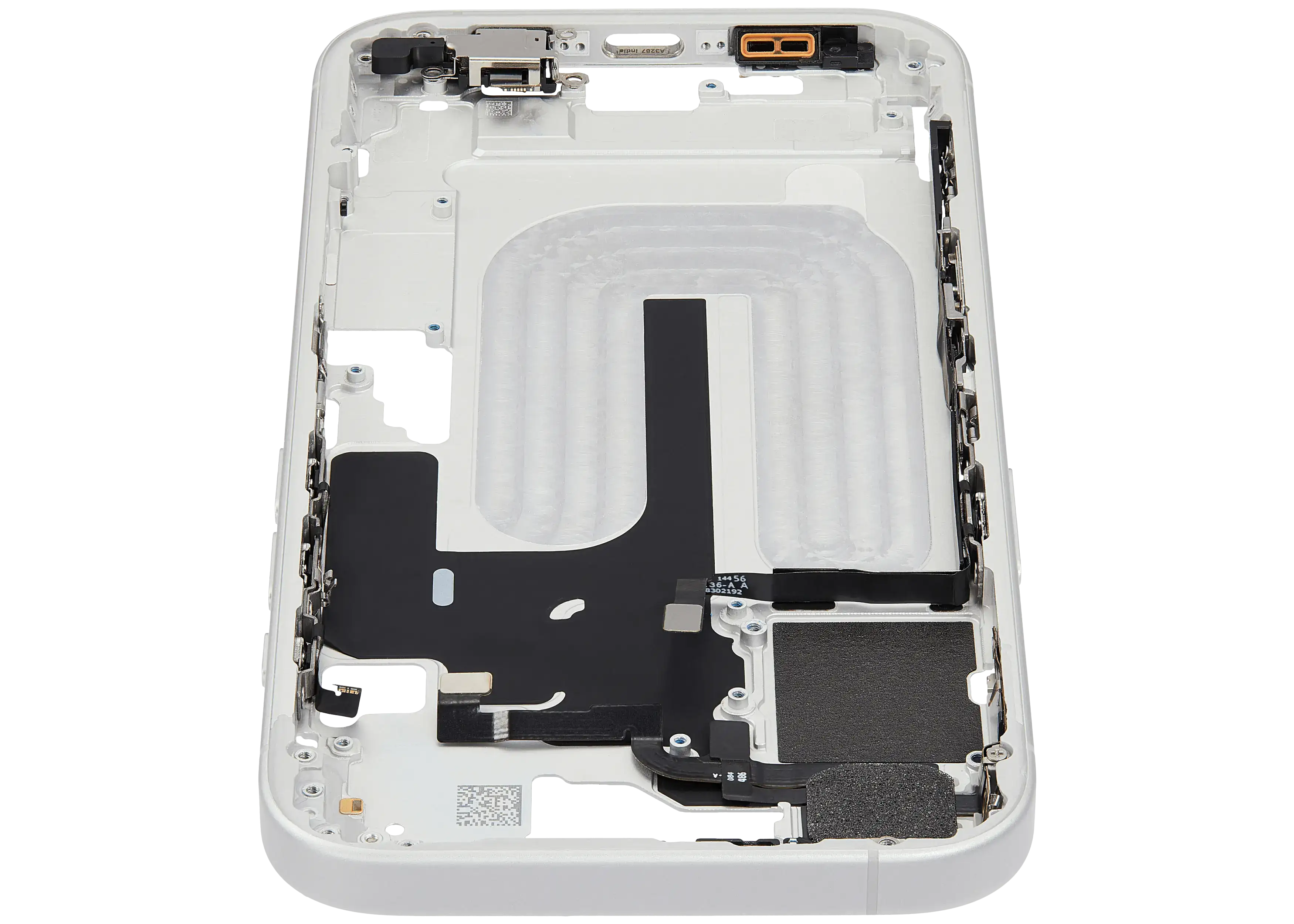 Midframe/Rahmen mit Small Parts für iPhone 16 (EU / Global Version) (gebrauchter OEM-Ausbau, Qualität B) (Weiß)