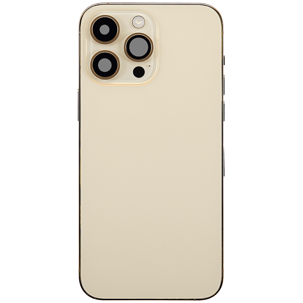 Backcover/Rahmen mit Ladebuchse Flex & Small Parts für iPhone 14 Pro Max (EU / Global Version) (gebrauchter OEM-Ausbau, Qualität B) (Gold)