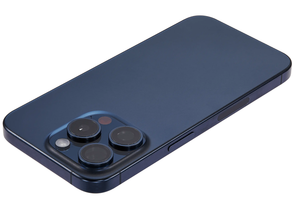 Backcover/Rahmen mit Small Parts für iPhone 15 Pro (US-Version) (gebrauchter OEM-Ausbau, Qualität B) (Blau Titanium)
