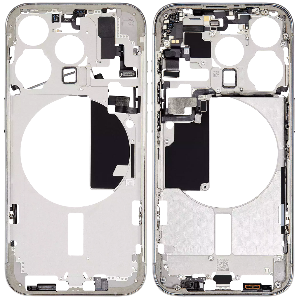 Midframe/Rahmen mit Small Parts für iPhone 15 Pro (EU / Global Version) (Aftermarket Plus) (Weiß Titanium)