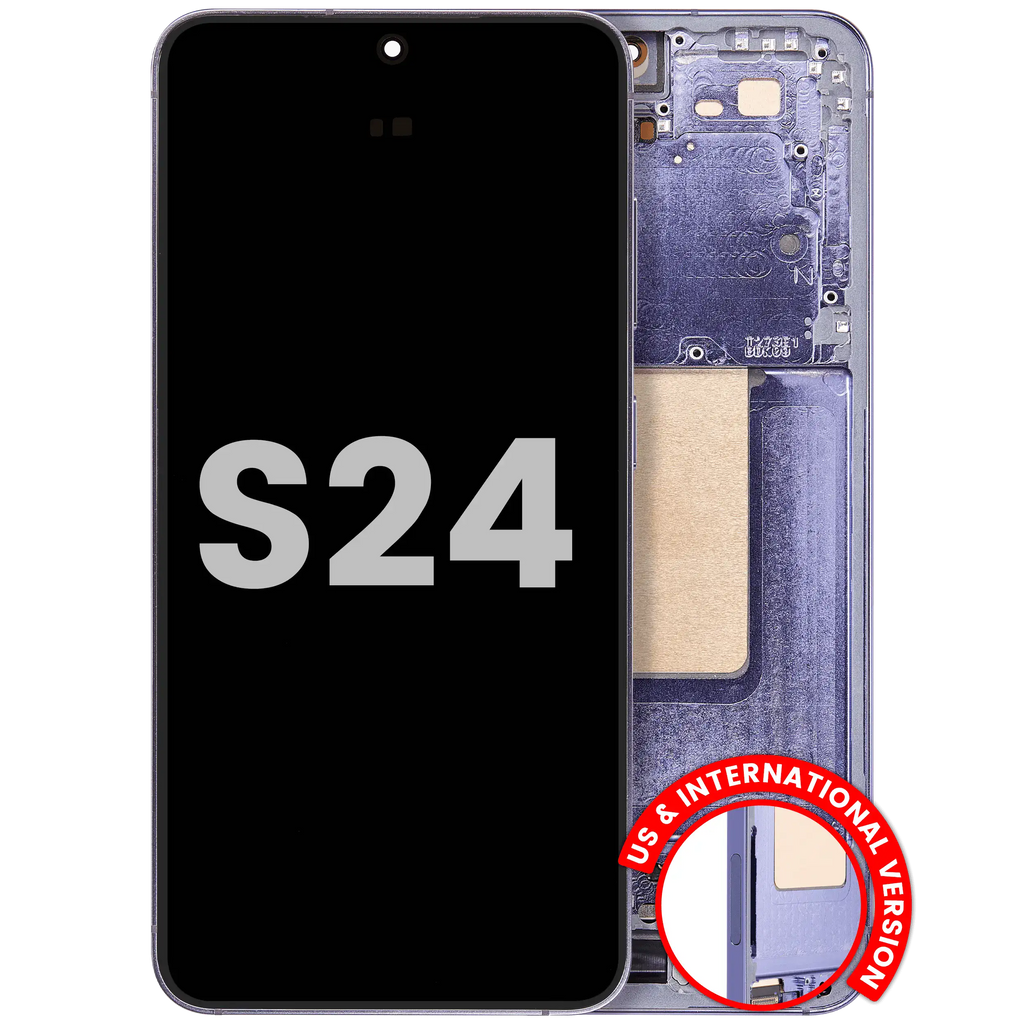 OLED-Display mit Rahmen für Samsung Galaxy S24 5G (US & Internationale Version) (gebrauchter OEM-Ausbau, Qualität B/C) (Cobalt Violet)