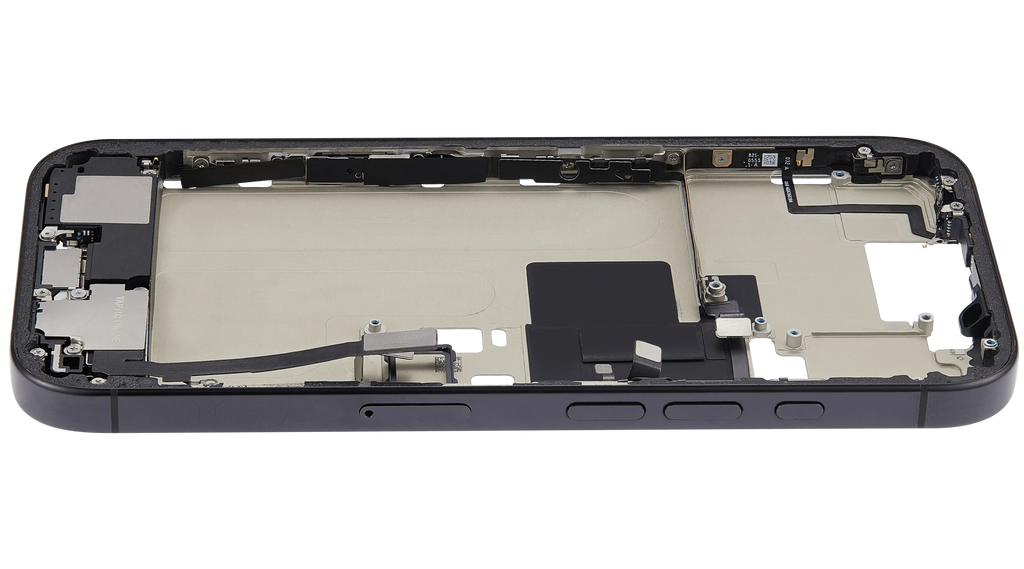 Midframe/Rahmen mit Ladebuchse Flex & Small Parts für iPhone 16 Pro (EU / Global Version) (gebrauchter OEM-Ausbau, Qualität A) (Schwarz Titanium)