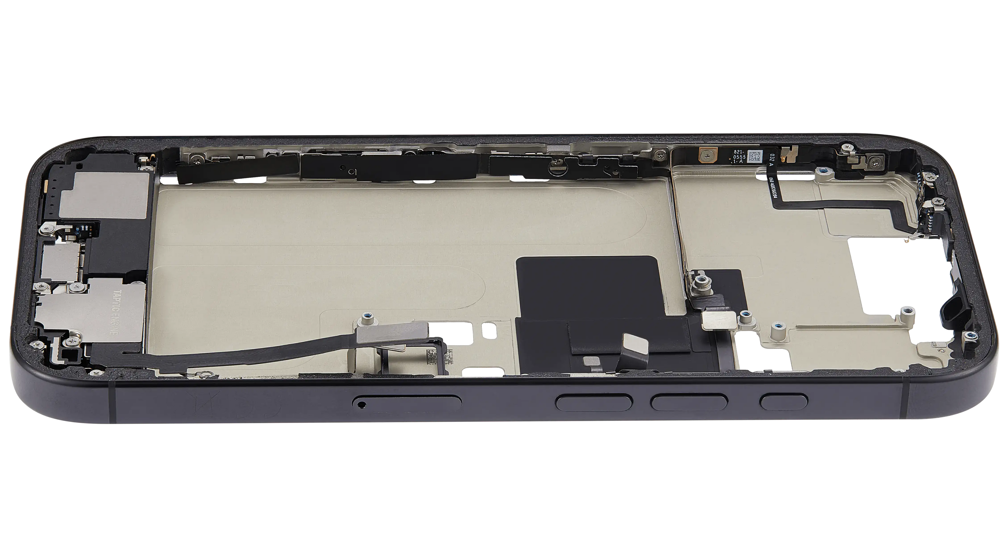 Midframe/Rahmen mit Ladebuchse Flex & Small Parts für iPhone 16 Pro (EU / Global Version) (gebrauchter OEM-Ausbau, Qualität A) (Schwarz Titanium)
