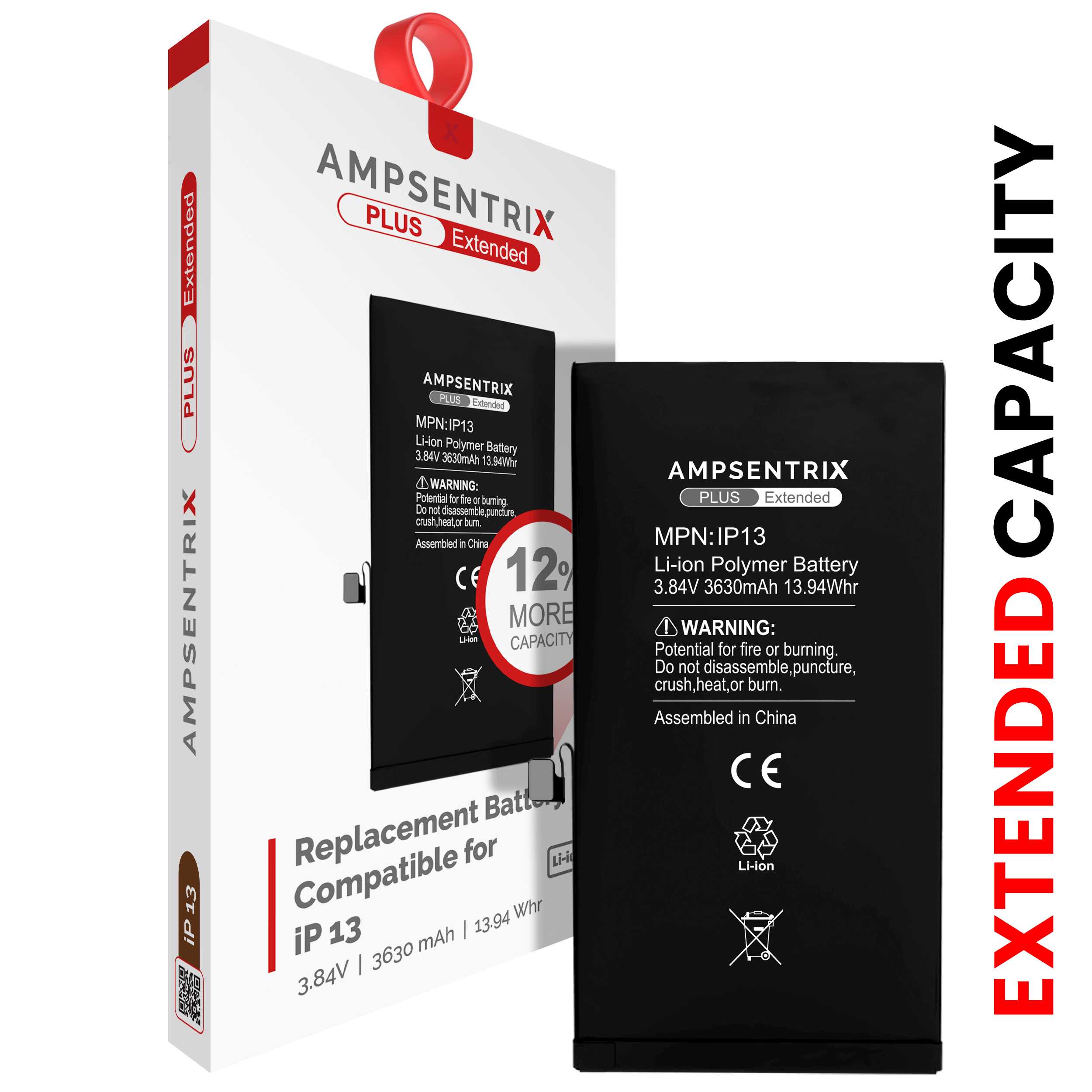 Replacement battery for iPhone 13 (AmpSentrix Plus Extended)