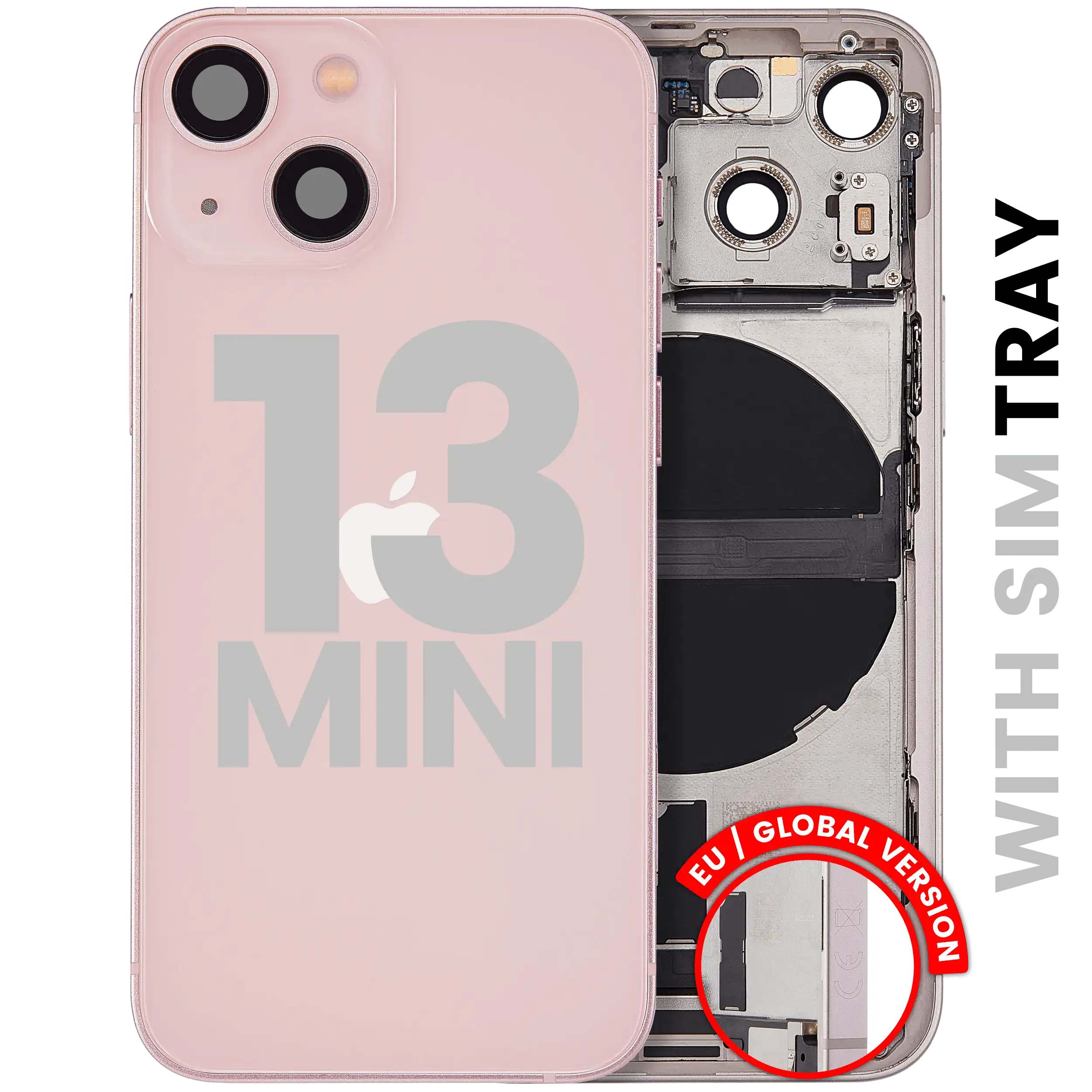 Backcover/Rahmen mit Ladebuchse Flex & Small Parts für iPhone 13 Mini (EU / Global Version) (gebrauchter OEM-Ausbau, Qualität A) (Pink)