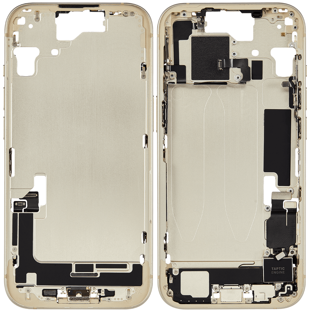 Midframe/Rahmen mit Ladebuchse Flex & Small Parts für iPhone 15 (EU / Global Version) (gebrauchter OEM-Ausbau, Qualität C) (Gelb)