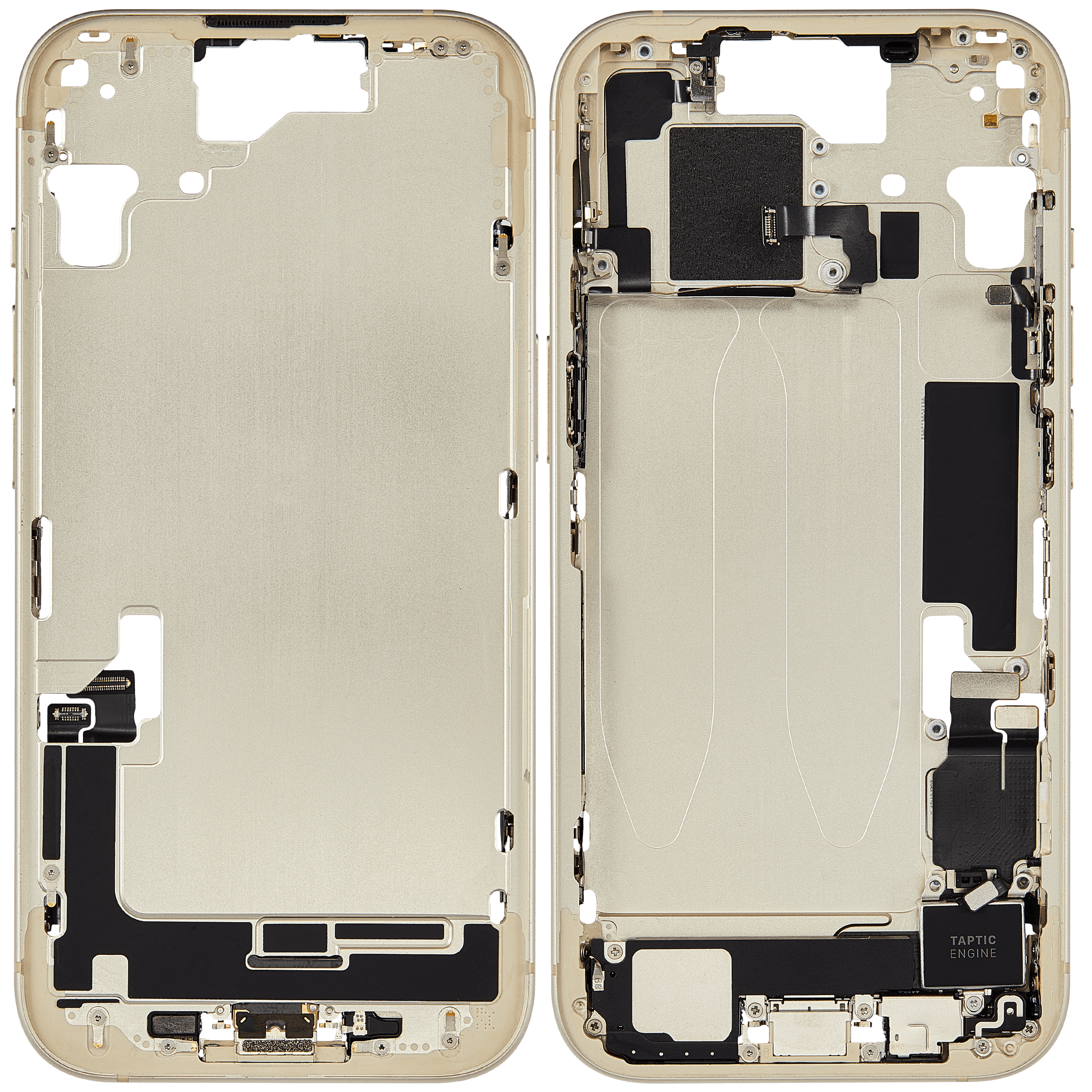 Midframe/Rahmen mit Ladebuchse Flex & Small Parts für iPhone 15 (EU / Global Version) (gebrauchter OEM-Ausbau, Qualität C) (Gelb)