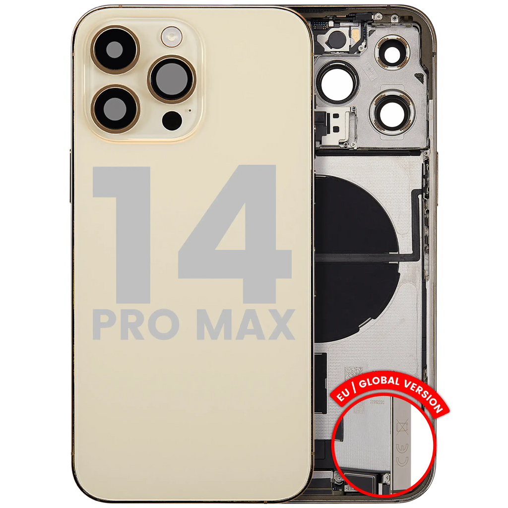 Backcover/Rahmen mit Ladebuchse Flex & Small Parts für iPhone 14 Pro Max (EU / Global Version) (gebrauchter OEM-Ausbau, Qualität A) (Gold)