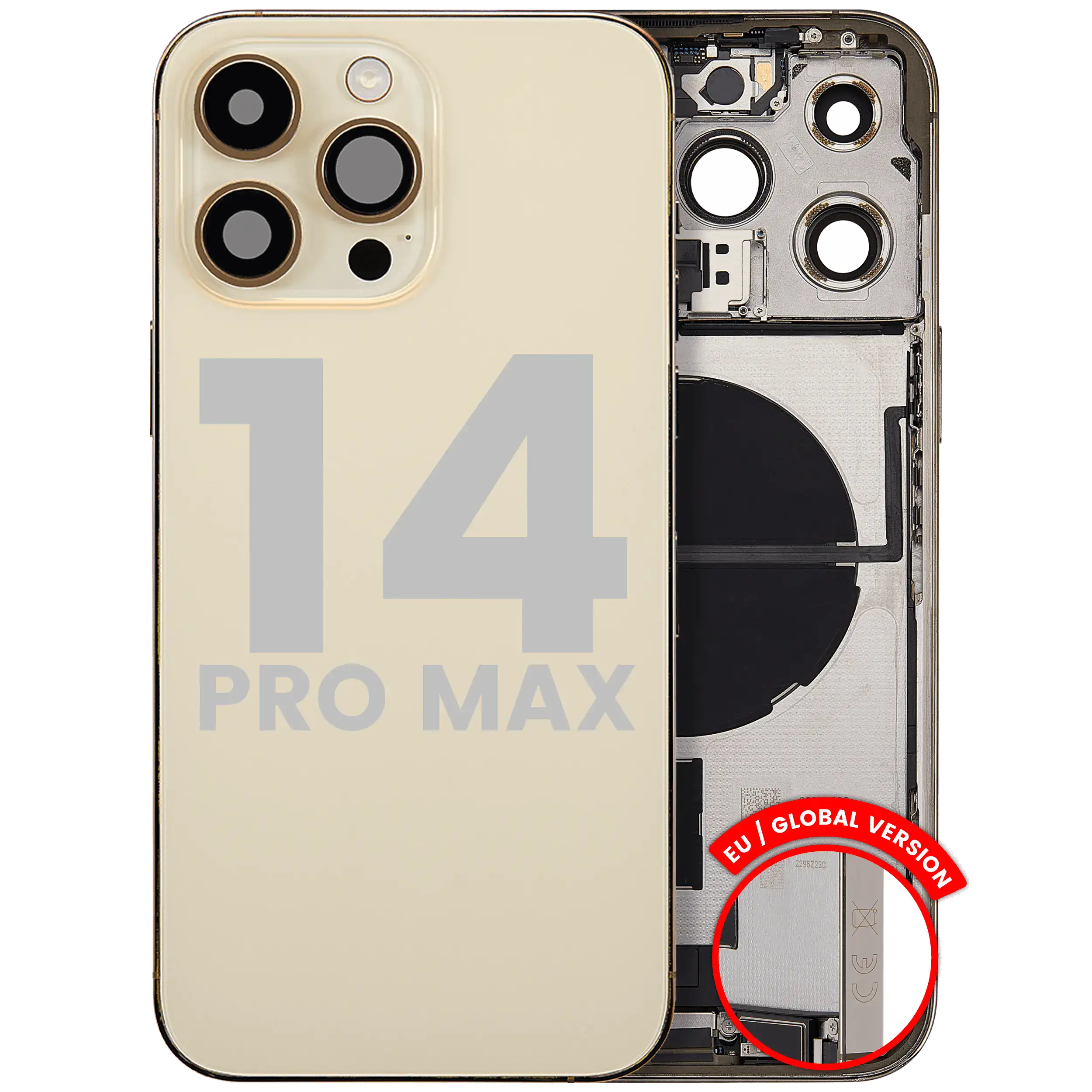 Backcover/Rahmen mit Ladebuchse Flex & Small Parts für iPhone 14 Pro Max (EU / Global Version) (gebrauchter OEM-Ausbau, Qualität A) (Gold)