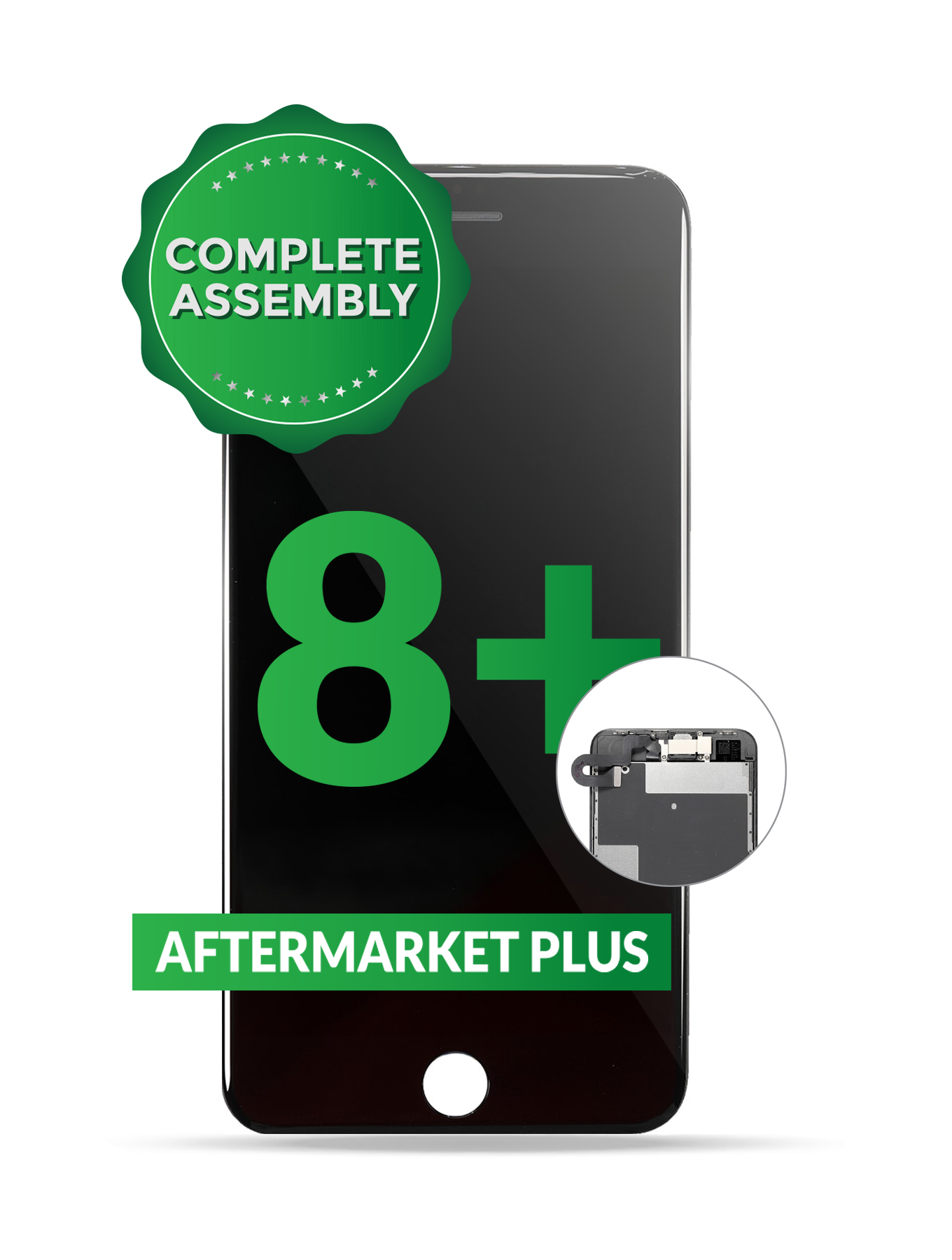 Complete LCD-Display mit Stahlplatte für iPhone 8 Plus (mit Front Camera: Prox Sensor & Ear Speaker) (Aftermarket Plus Quality: XO6) (Schwarz)