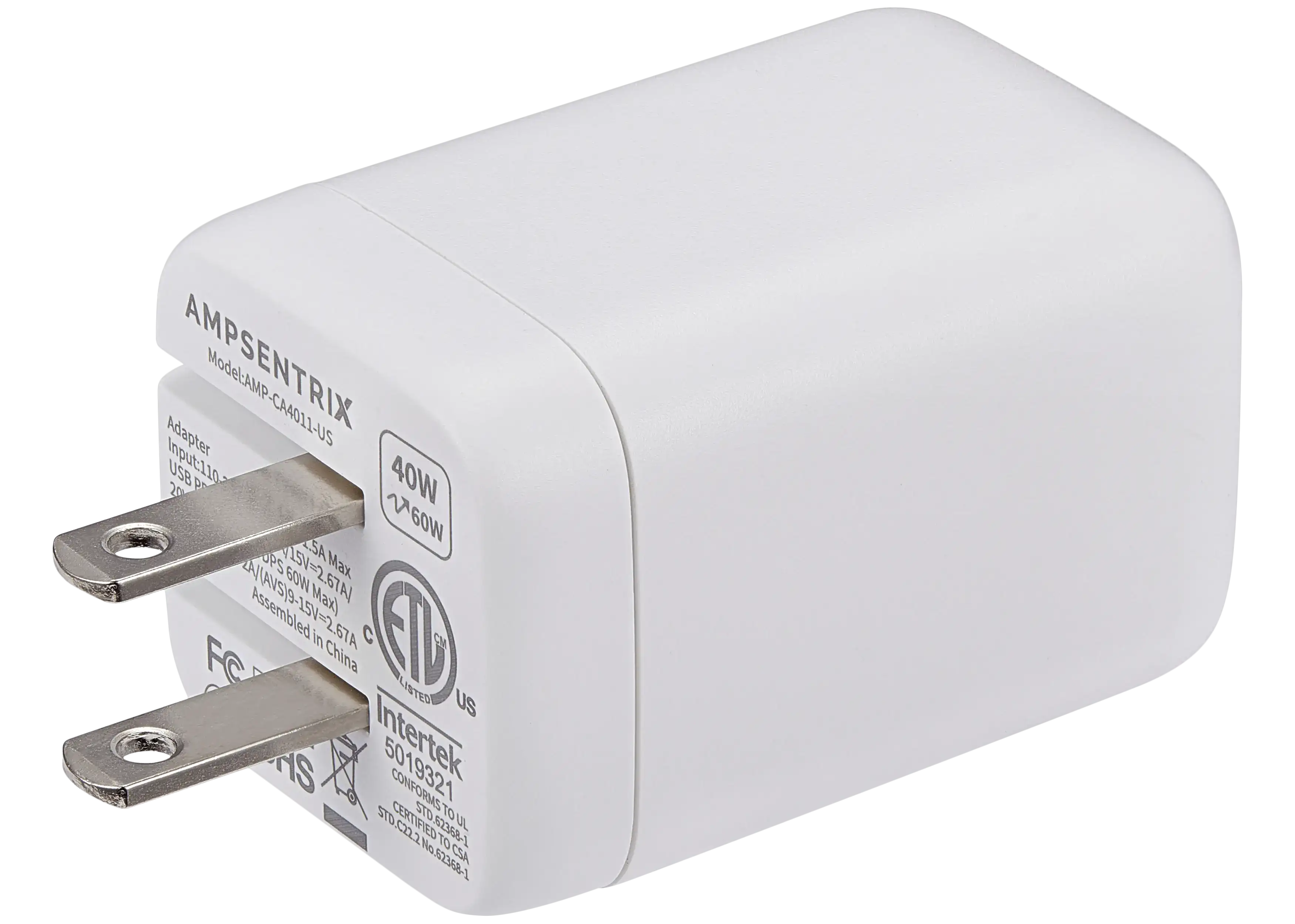 AmpSentrix 40W USB-C Wall Adapter (110V / US Plug)
