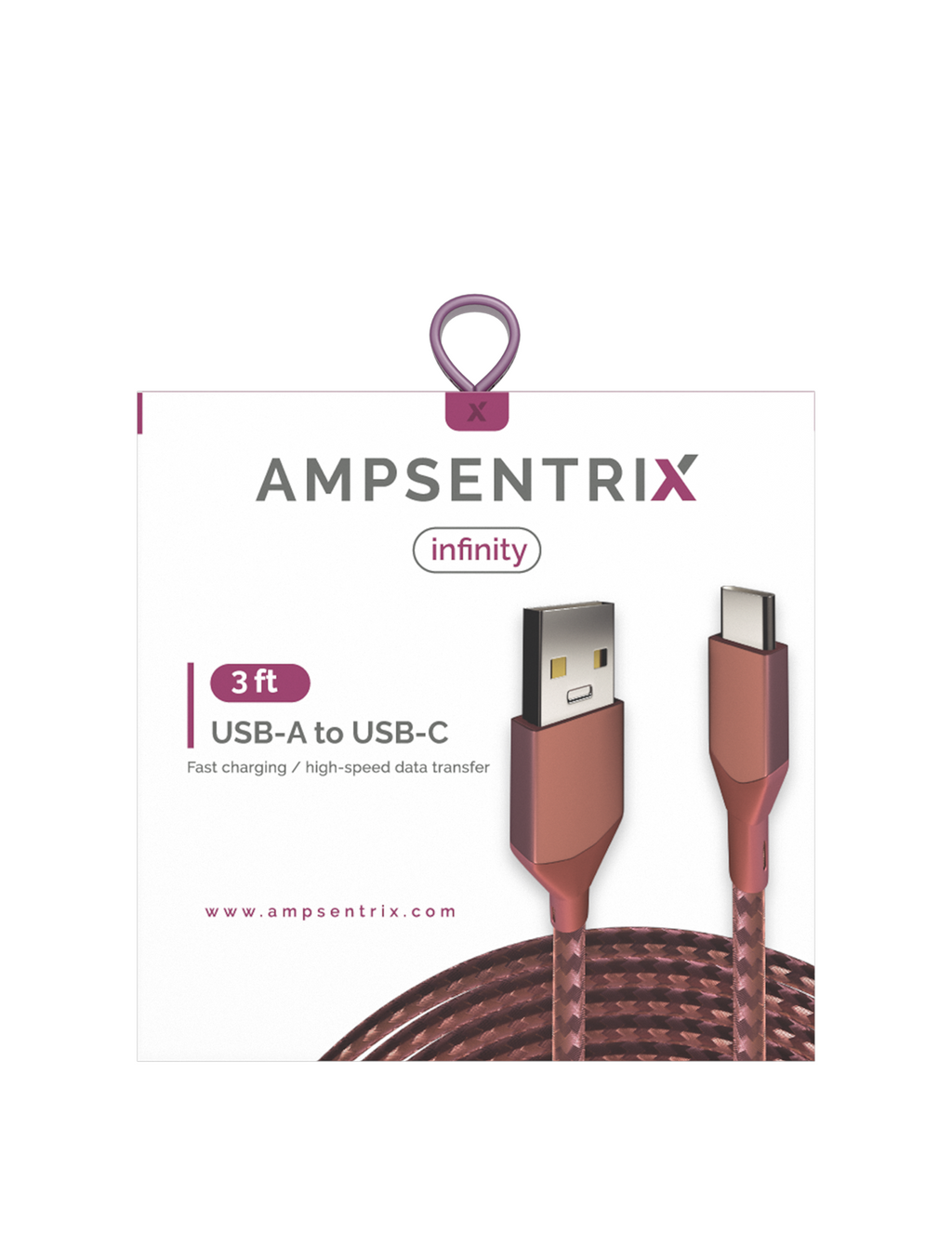 USB-C to USB-A Cable (1m / 3ft) (AmpSentrix Infinity) (Pink)