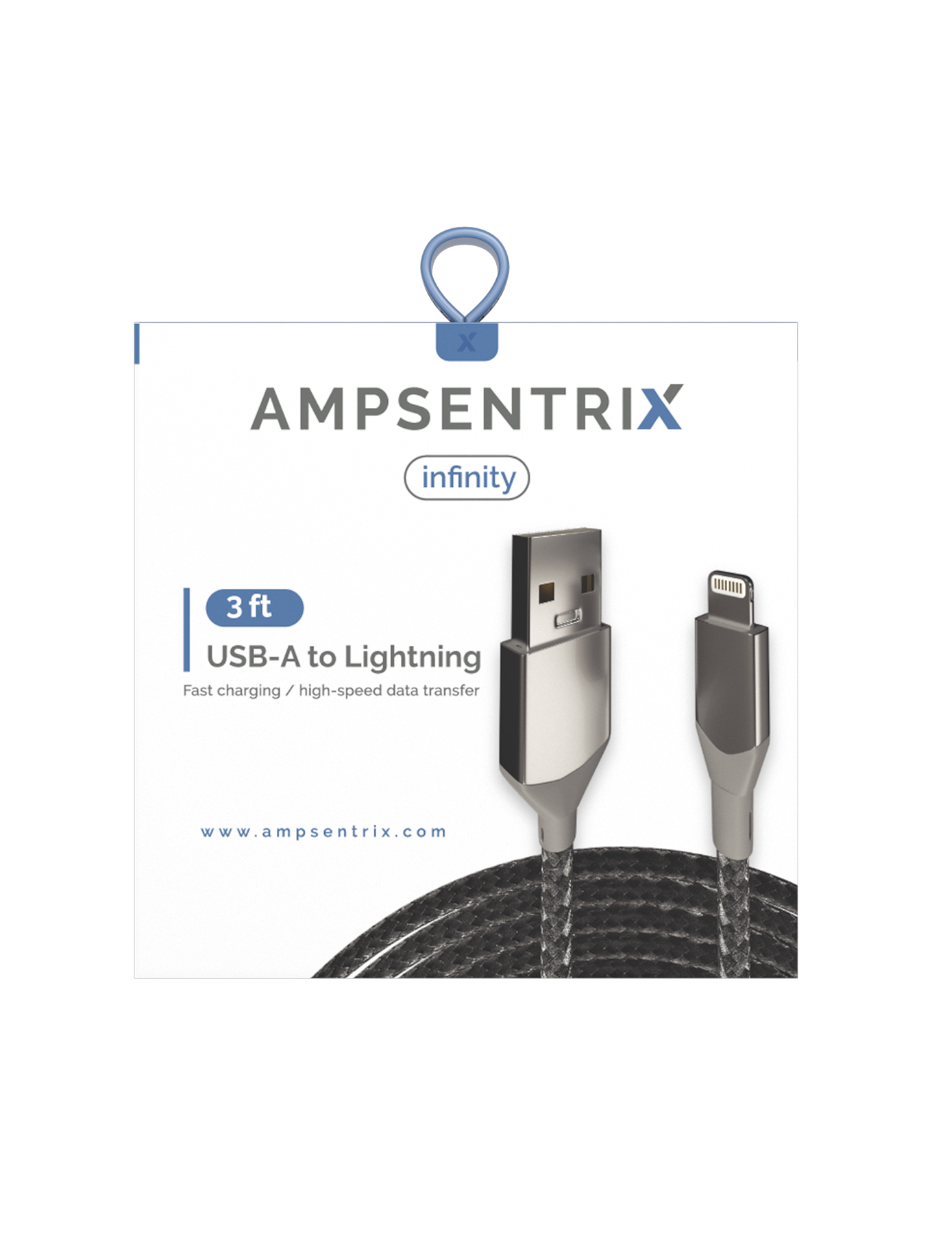 USB Type-A to Lightning Cable (Non-MFI) (1 m / 3 ft) (AmpSentrix Infinity) (Silver)
