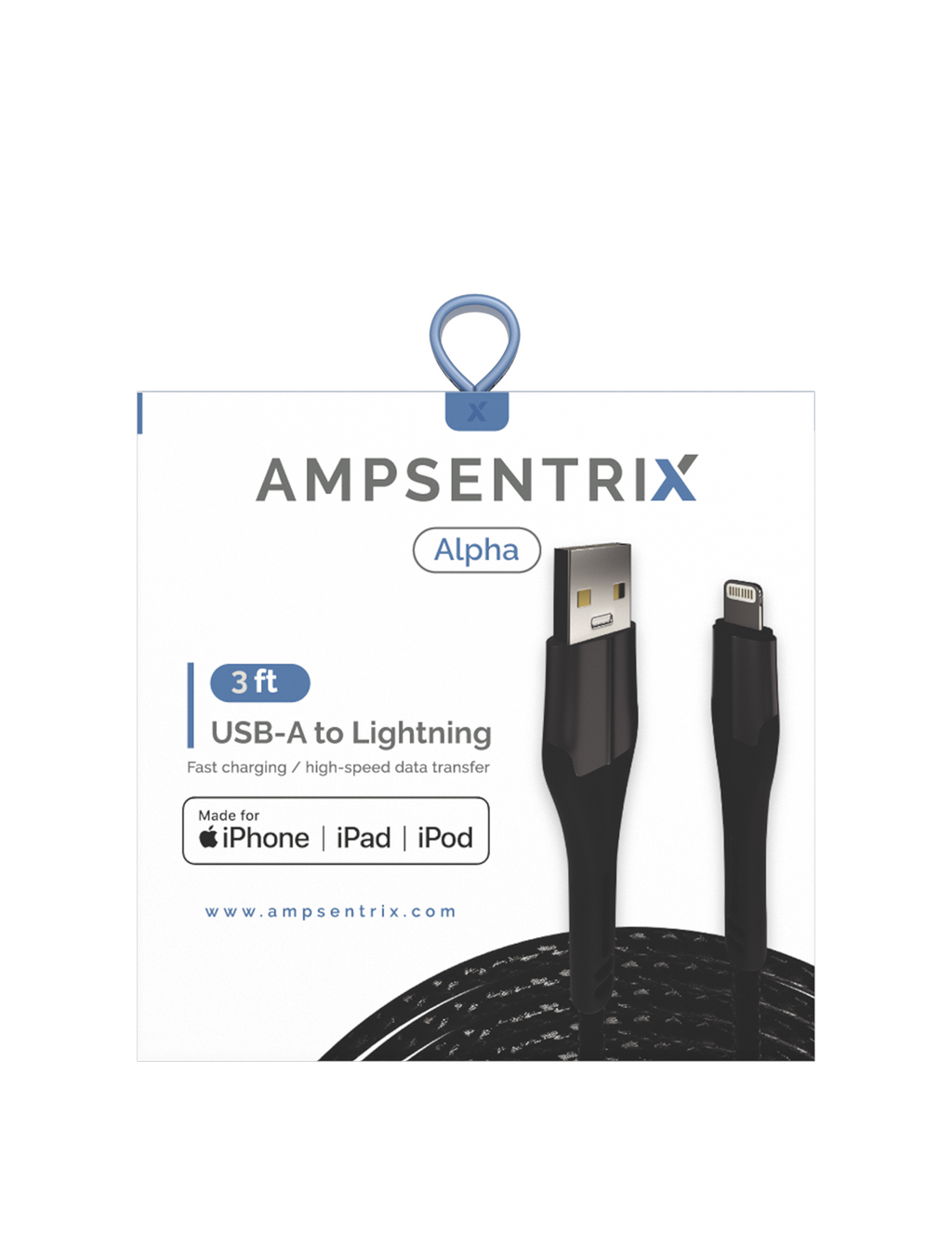 Lightning auf USB Typ A Kabel (MFi) (1 m) (AmpSentrix Alpha) (Schwarz)