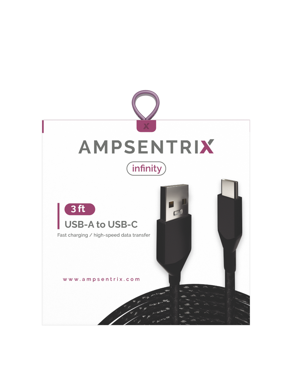 USB Type C auf USB Type A Kabel (1 m / 3 ft) (AmpSentrix Infinity) (Schwarz)